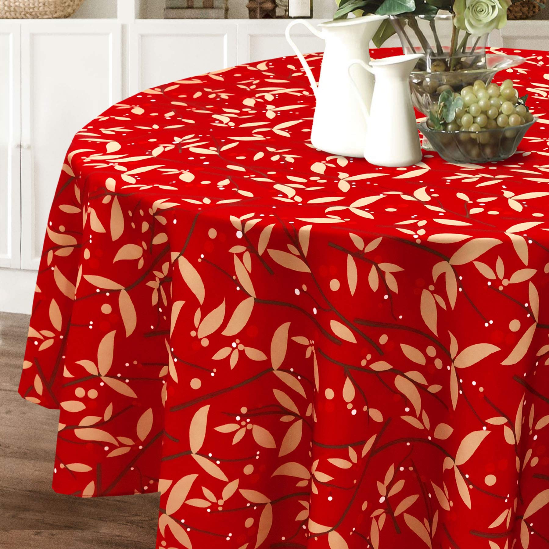 CAIT CHAPMAN HOME COLLECTION Four Seasons Series - Mantel de tela con estampado de bayas de acebo (bayas de acebo, 70 pulgadas, redondo)
