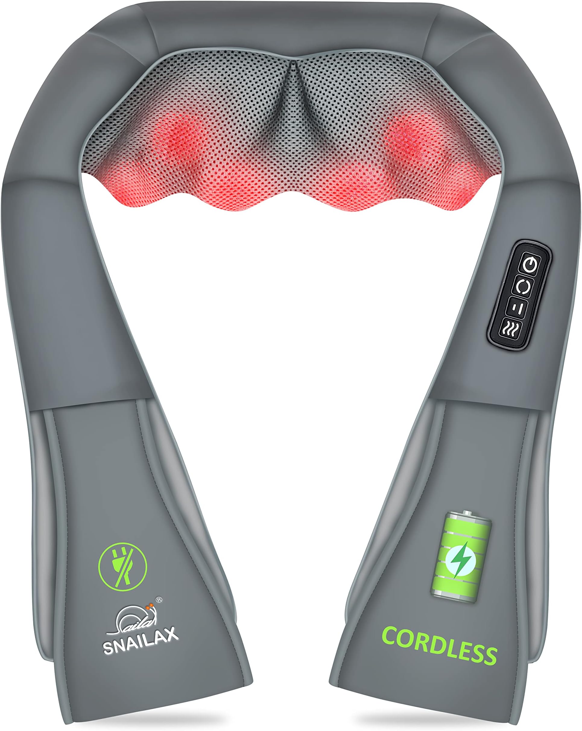 Snailax Cordless Shiatsu Neck Back Massager with Heat, Shoulder Massager, Portable Rechargeable Massagers for Neck and Back Pain Relief, Electric Massager Pillow, Gifts for Women, Men (Grey)
