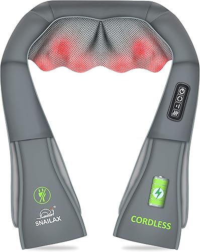 Miniatura 10 de Masajeador de cuello inalámbrico con calor, masajeador de espalda Shiatsu recargable para aliviar el dolor de tejido profundo, almohada masajeadora