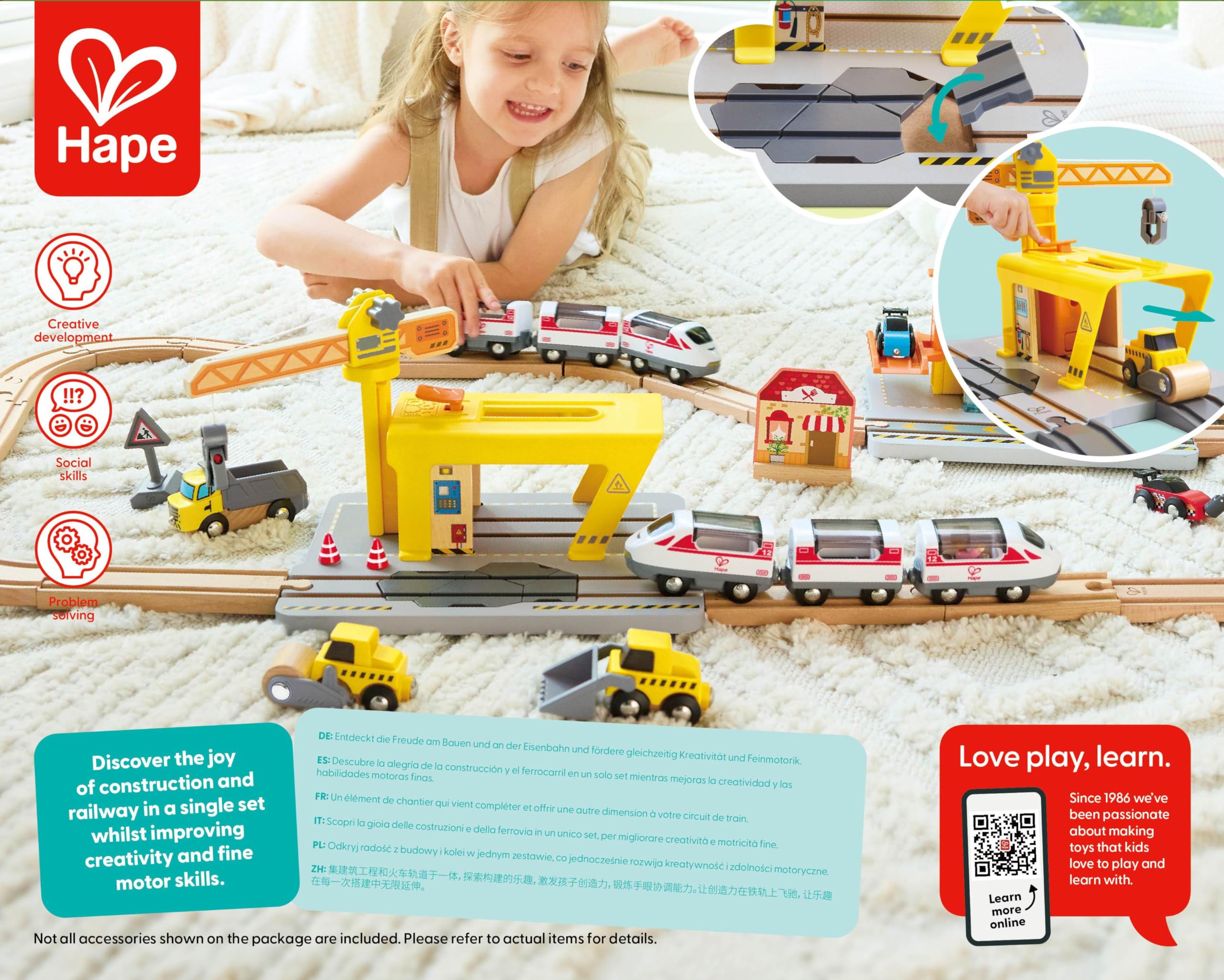 Grúa de construcción Hape para niños|Set Ampliable para Juego Creativo