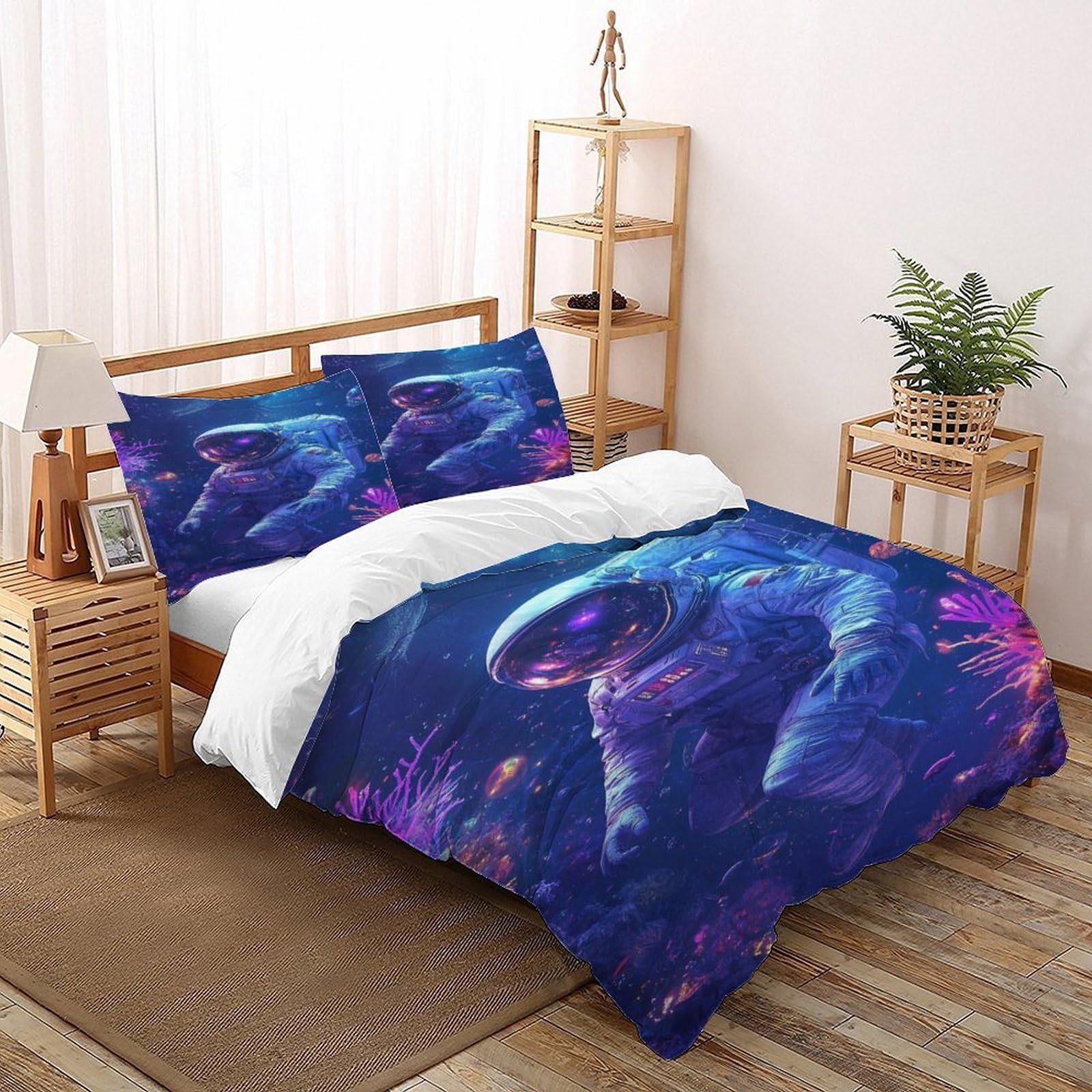 Astronaut Bedding Set Theme Bedspread Starry Sky Theme Duvet Cover Set Chic Breathable Quilt Cover Universal for All Seasons Pillowcase Super King（260x220cm）