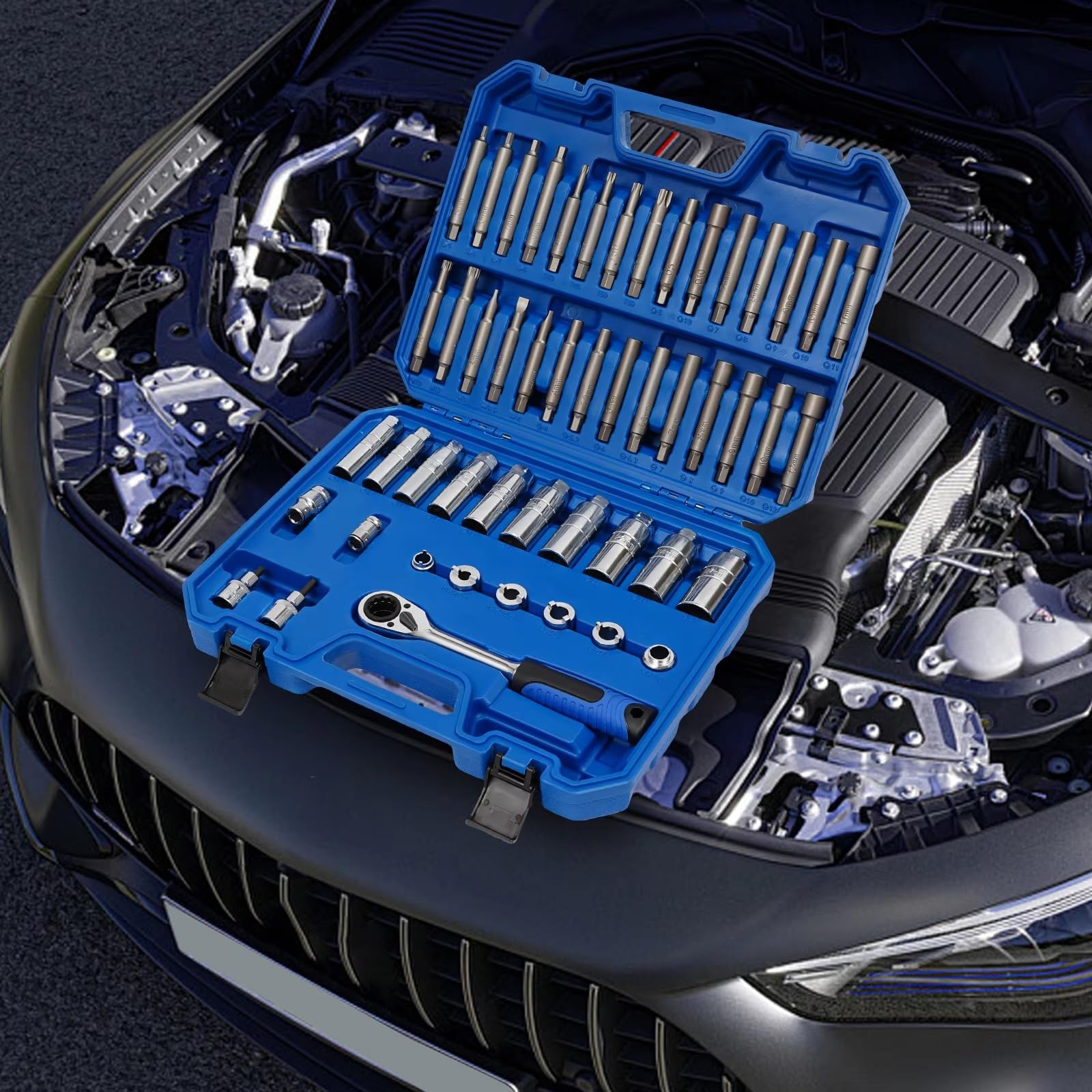 Auto Coffret Douilles Ensemble D'outils D'amortisseur Voiture Écrou D'amortisseur Voiture Adaptateur Clé Cannelée Outil Démontage Pour La Réparation Automobile À Domicile 50 Pièces