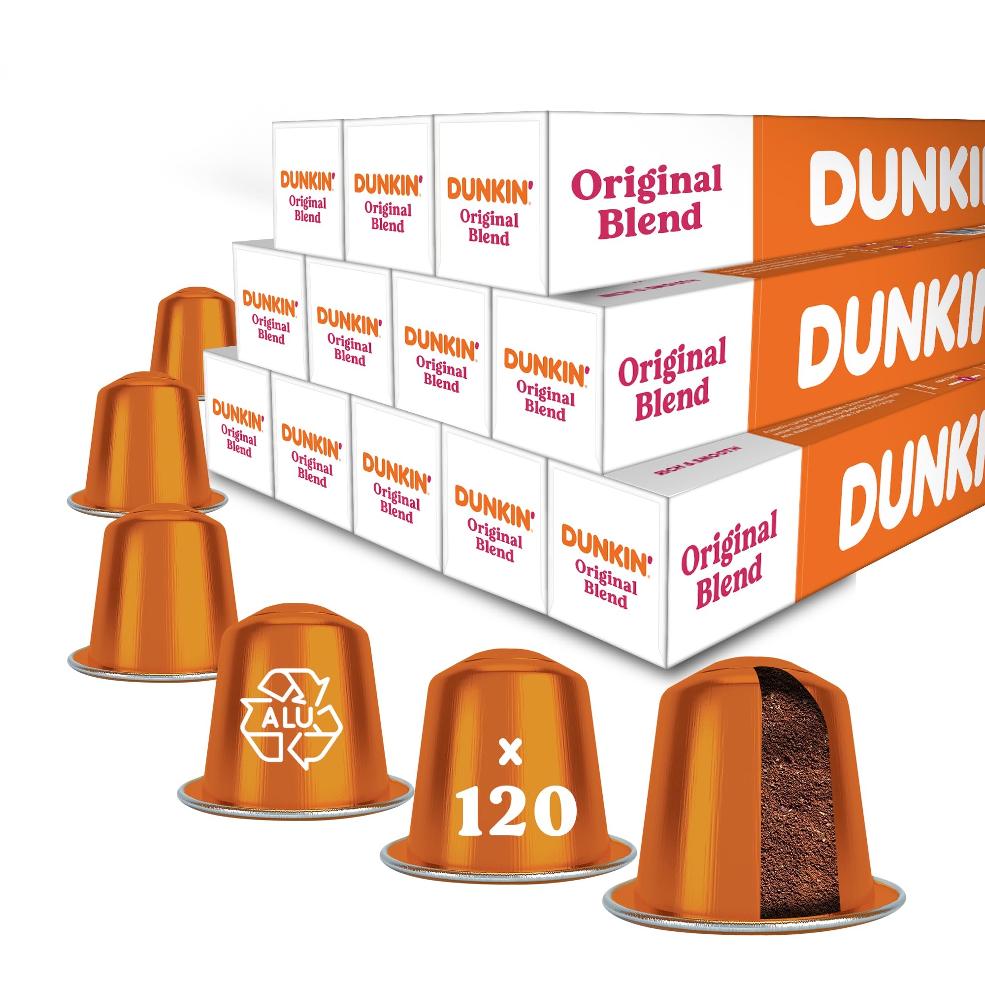Dunkin' Donuts Original Blend 120 Kaffeekapseln | Kompatibel mit Nespresso Kapselmaschinen | 100% Arabica Bohnen | Mittelkräftige Röstung, vollmundig & ausgewogen | Klassiker für jeden Tag