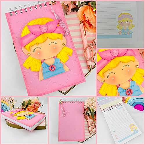 Miniatura 2 de Libreta hecha a mano para ninas y amantes de la escritura, libreta espiral decorada con aplique de niñas llamada Violeta. 100 paginas en el