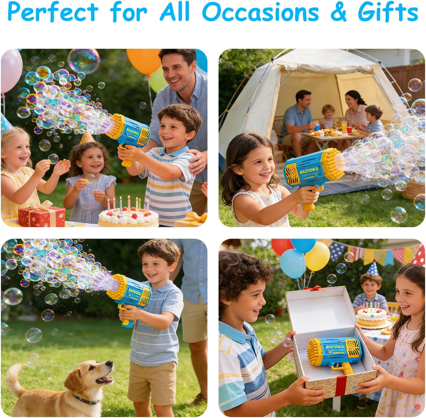 Petrella Toys Bubble Gun Bazooka Bubble Machine Gun 69 Hole Bubble Blaster Blower with Colored Lights Gifts for Kids Adults Outdoor Wedding Birthday Party Blue
