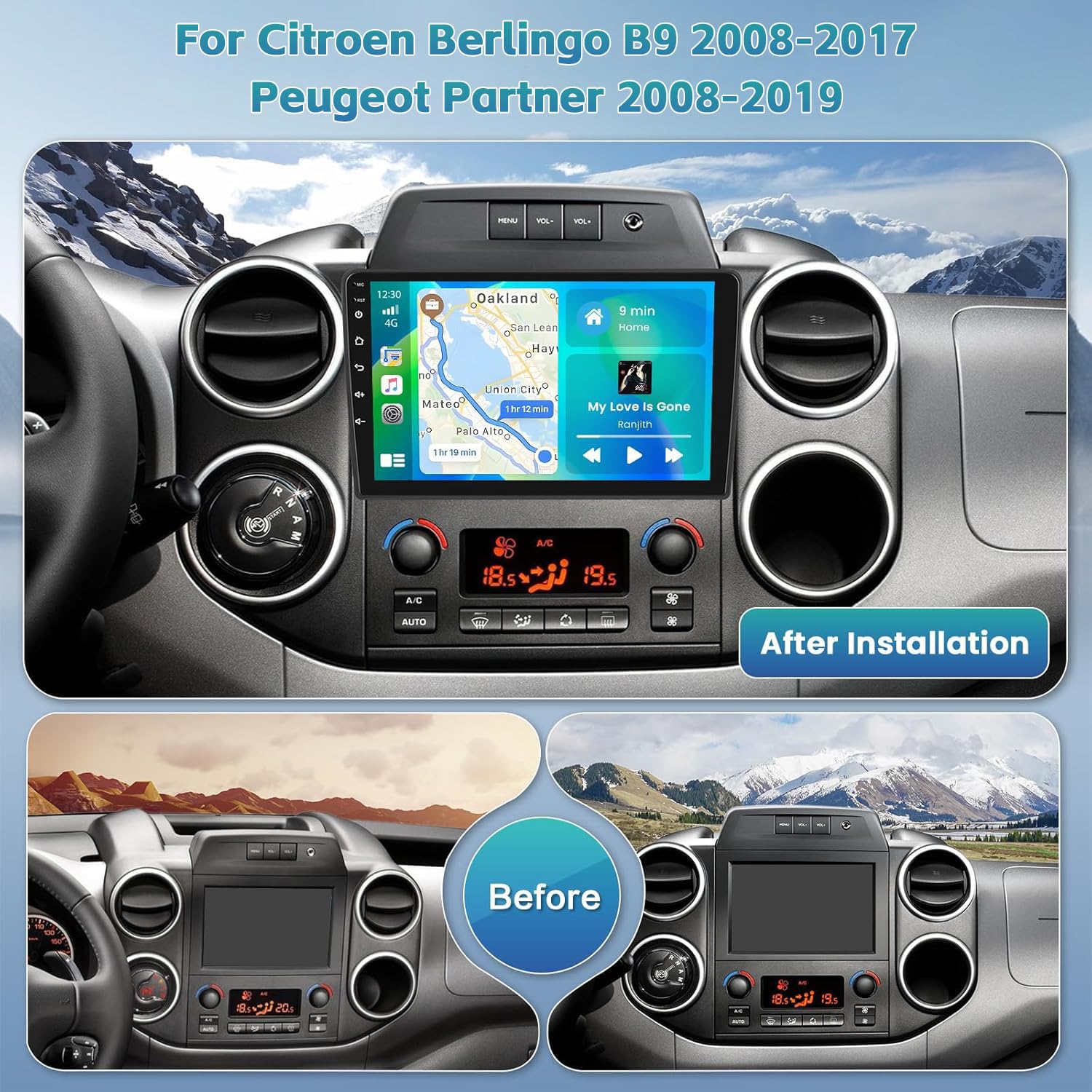 9 Pulgadas Android 15 Radio De Coche 2 DIN Para Peugeot Partner 1 2002-2008 Partner Origin 1 2008-2011 Con Android Auto Cámara Trasera Controles Del Volante Navegación GPS Bluetooth(L10(1+32G