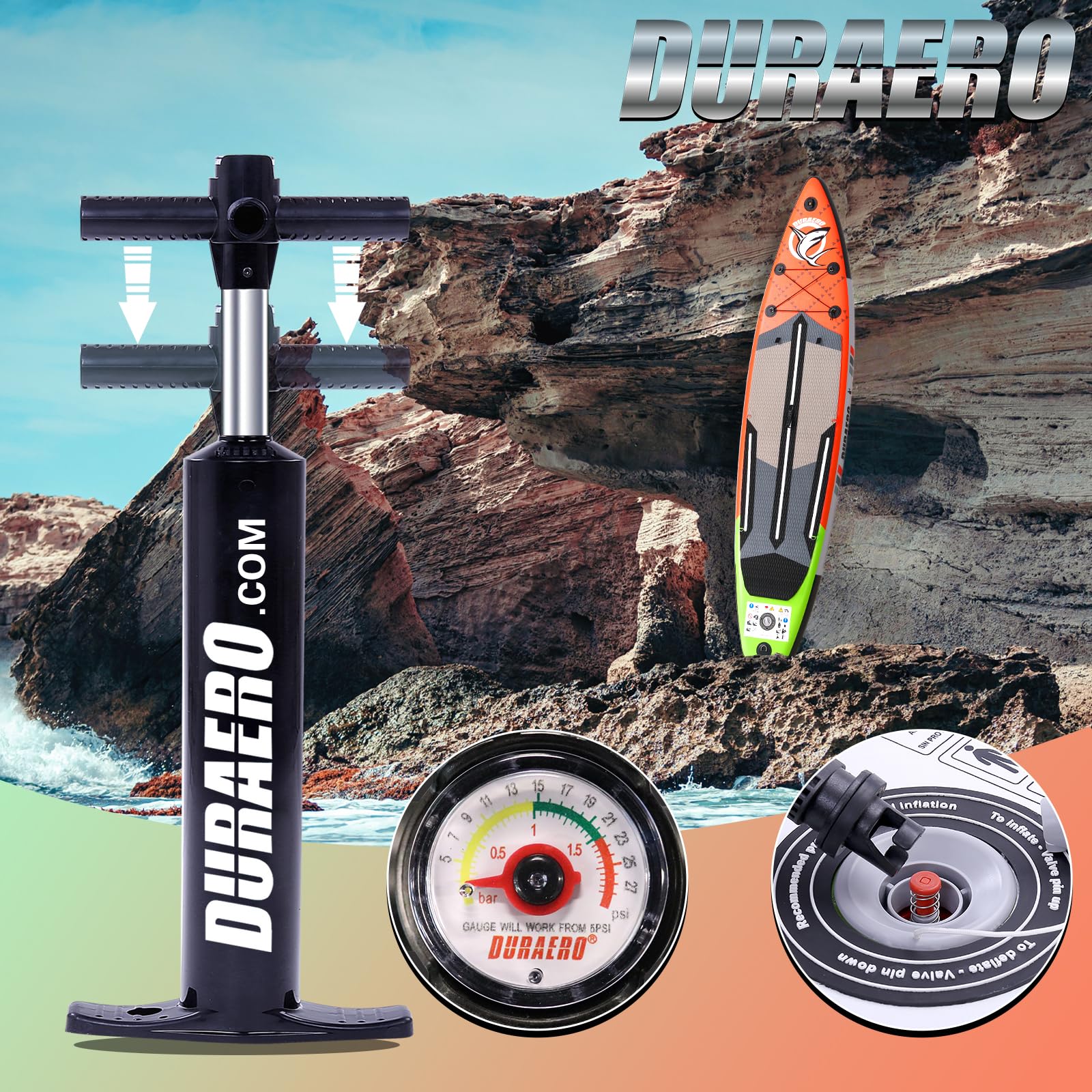 Stand up Paddle Board Aufblasbare SUP Board Set, 330x76x15cm, 3 abnehmbare Flosse, Kajak Sitz, Verstellbares Doppel-Paddel, Cam Halterung, Komplettes Zubehör, Tragkraft bis 150kg, Rot