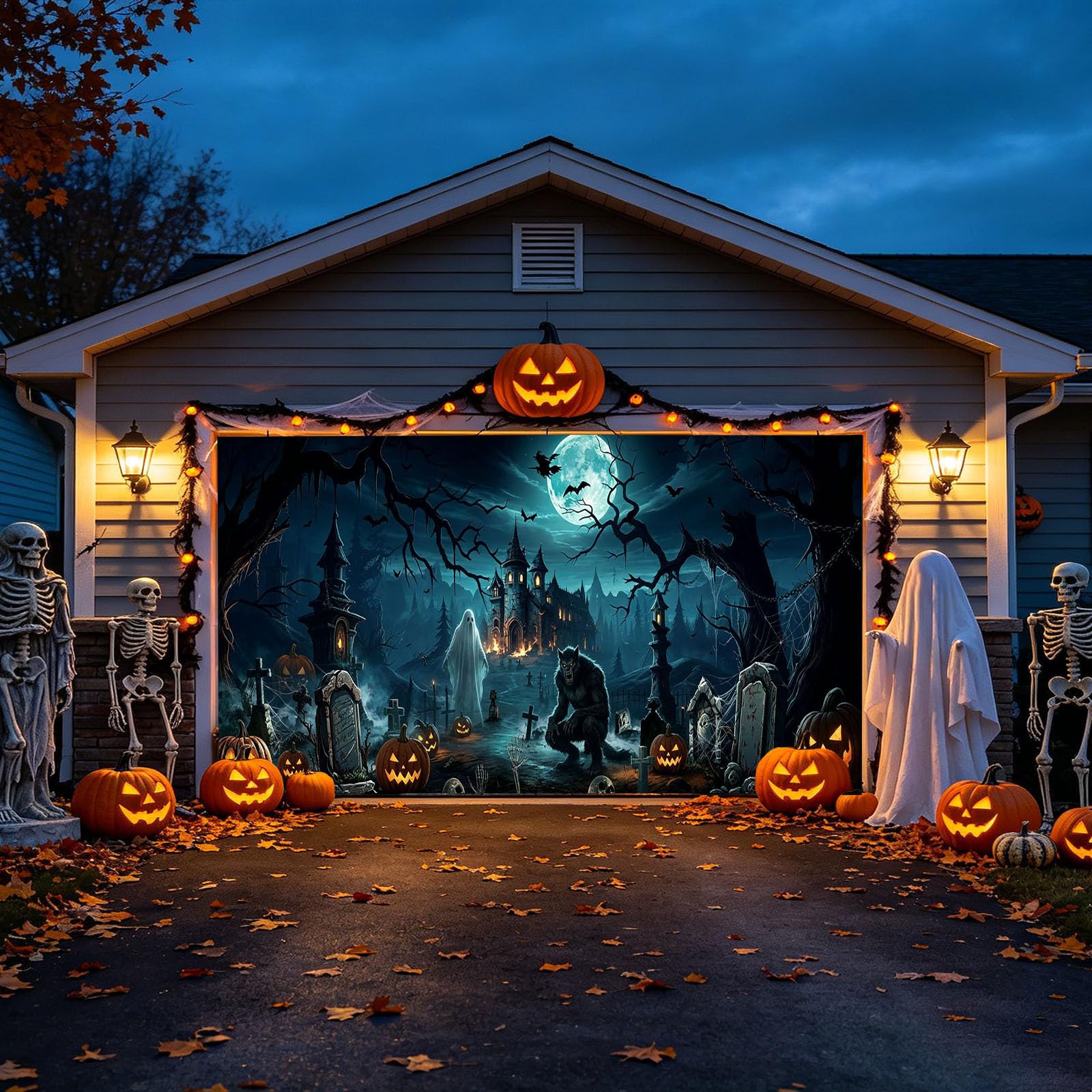 Cartel de buena suerte para Halloween, puerta de garaje, pared de garaje, adecuado para fiestas al aire libre, hogar, patio
