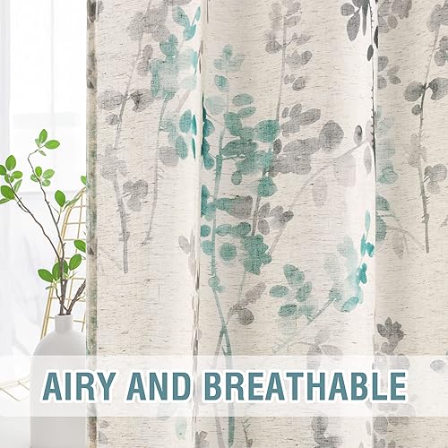 Miniatura 7 de H.VERSAILTEX Cortinas de lino traslúcidas de 95" de largo, cortinas semi-traslúcidas para sala de estardormitorio, impresión floral clásica de época