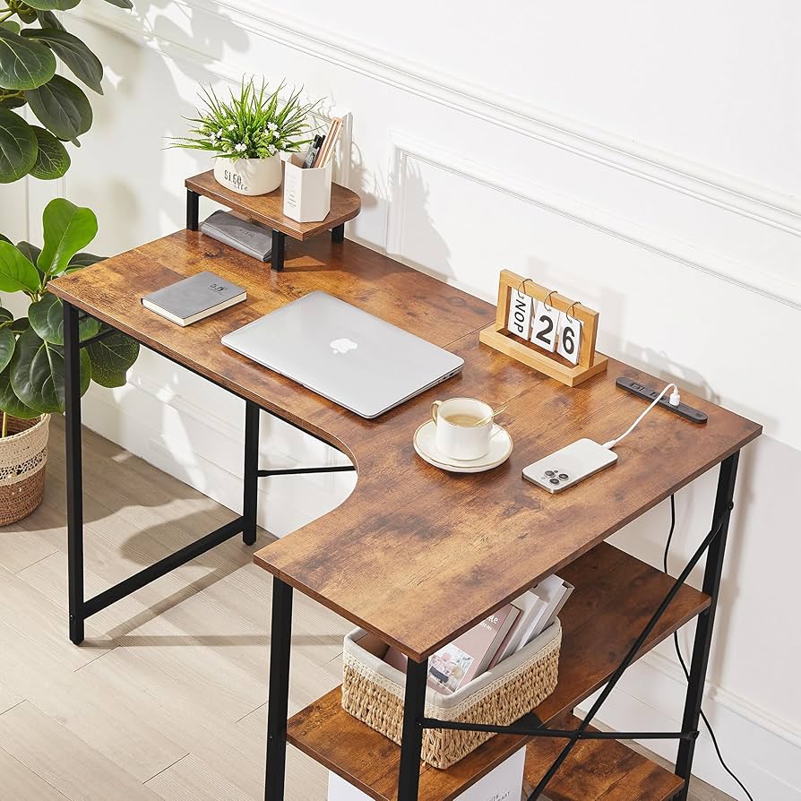 Amazon.co.jp: VECELO パソコンデスク L字デスク 電源コンセント