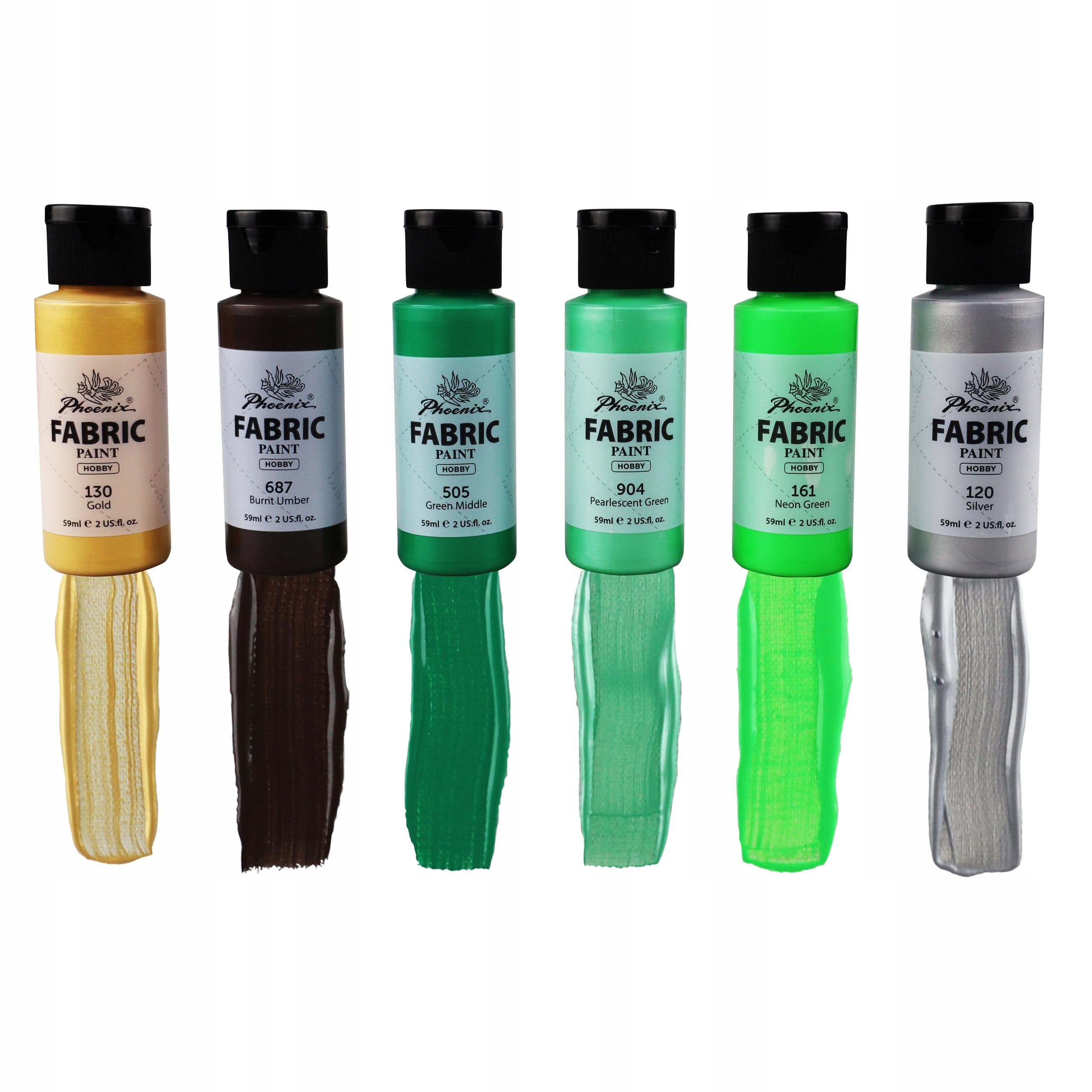 Phoenix Textilfarben Set 24x59 ml, Stofffarbe für helle & dunkle Stoffe (inkl. Neon, Metallic, Perlmutt), Waschfeste Farben für Kleidung, T-Shirts & DIY, Stoffmalfarben ohne Fixieren