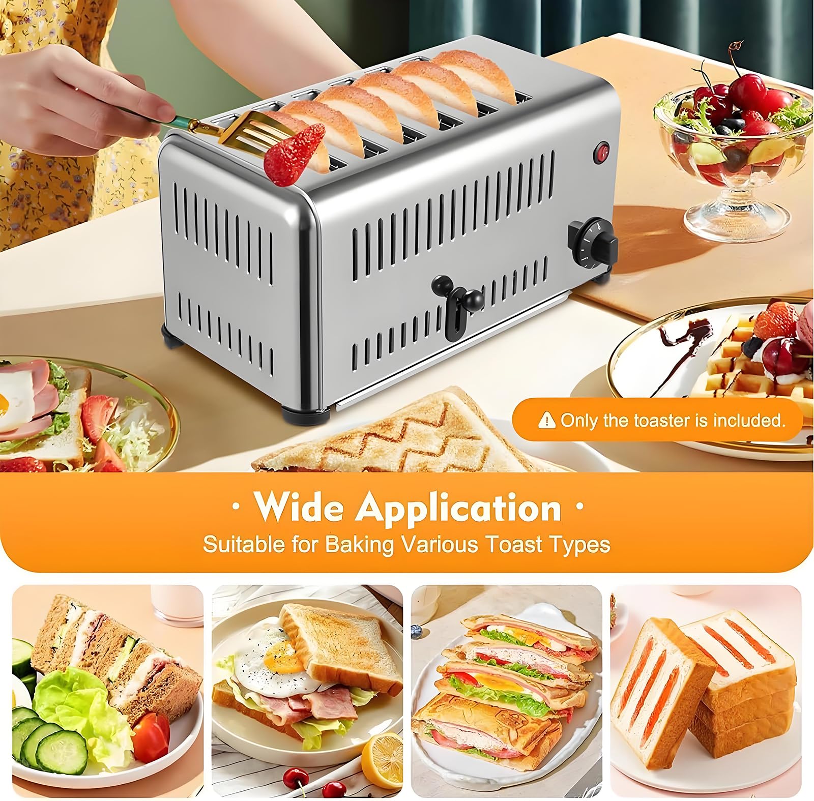 Tostapane Commerciale A 6 Fette, Tostapane in Acciaio Inossidabile da 3240 W con 5 Livelli di Doratura E Vassoio di Briciole Rimovibile, Pop-up Automatico, Macchina da Forno di Pane per Casa
