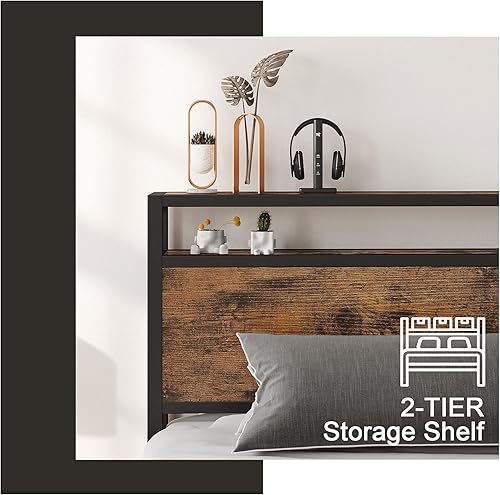 Miniatura 4 de LIKIMIO Base de cama Queen con cabecera de almacenamiento marco de cama de plataforma tamaño Queen con soportes fuertes más resistente sin ruido no