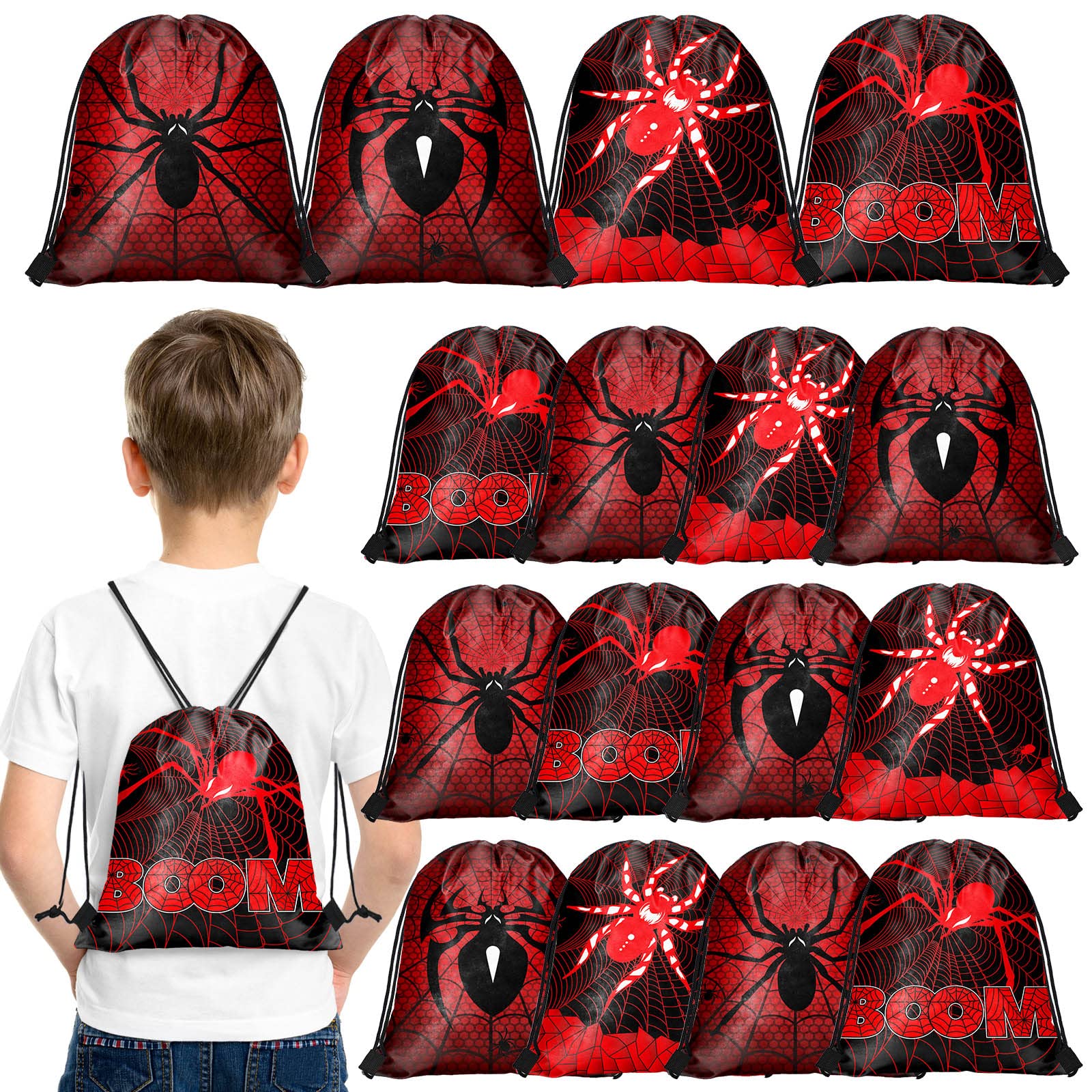 Ferraycle 16 Pcs Spider Web Drawstring Bags Spider Party Favor Bags for Spider Birthday Party Supplies Spider Web Candy Bags Goodie Treat Gift