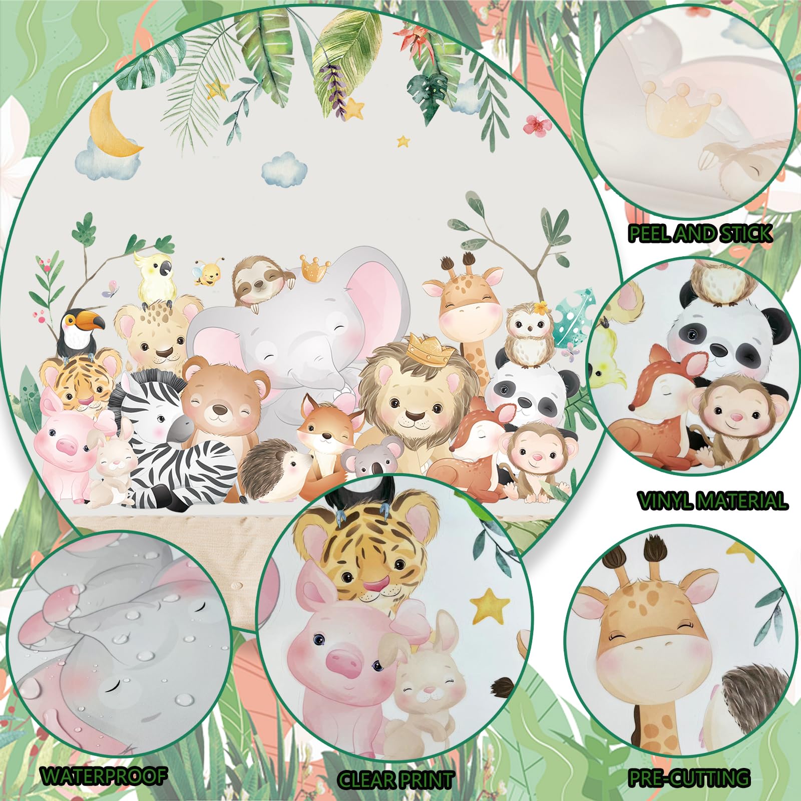 Jungle Animal Wall Decals Baby Room Wall Decor Watercolor Safari Wall ...