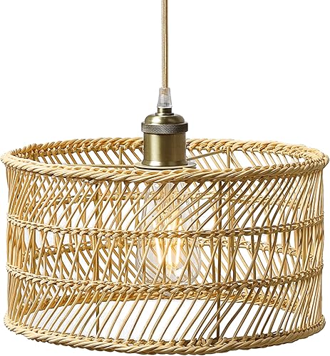 HOONEX Candelabro de ratán, lámparas de techo de ratán, lámpara colgante de mimbre de 12.4 pulgadas para comedor, dormitorio, isla de cocina, natural