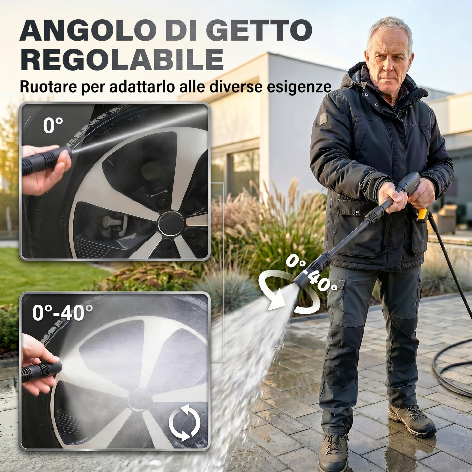 Outsunny Idropulitrice ad Alta Pressione 1600W con Ugello Regolabile e Kit di Pulizia, Professionale in Rame e Alluminio, 120 Bar, Portata Massima 390 l/h, per Auto, Patio e Casa, Giallo