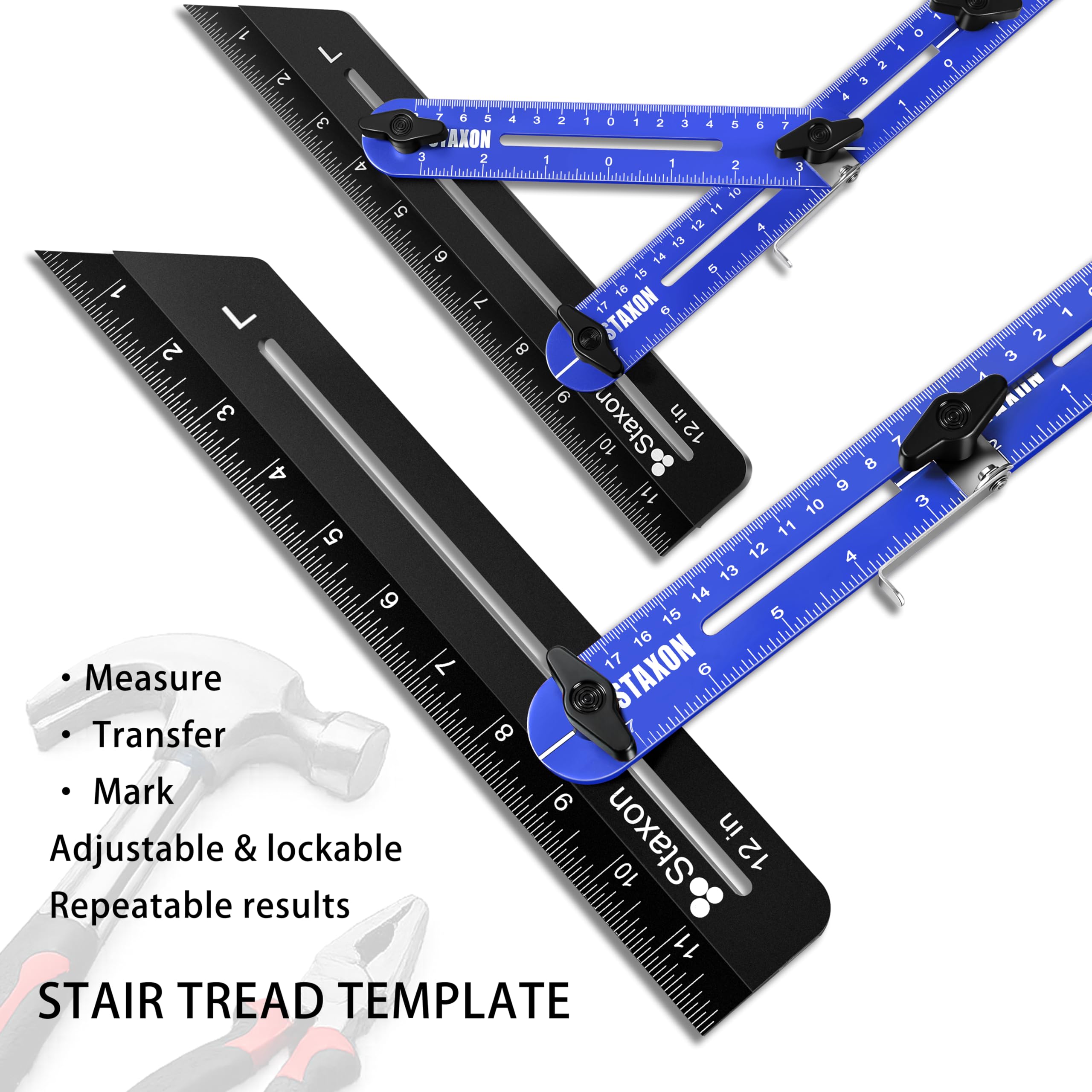 Stair Tread Template Tool – Stair Tread Gauge, Hidden Screw Slide Rail Stair Tools for Stair Measuring Tool Stair Gauge Jig Stair Template Stair Step Tool（Black+Blue） — Amazon image 2