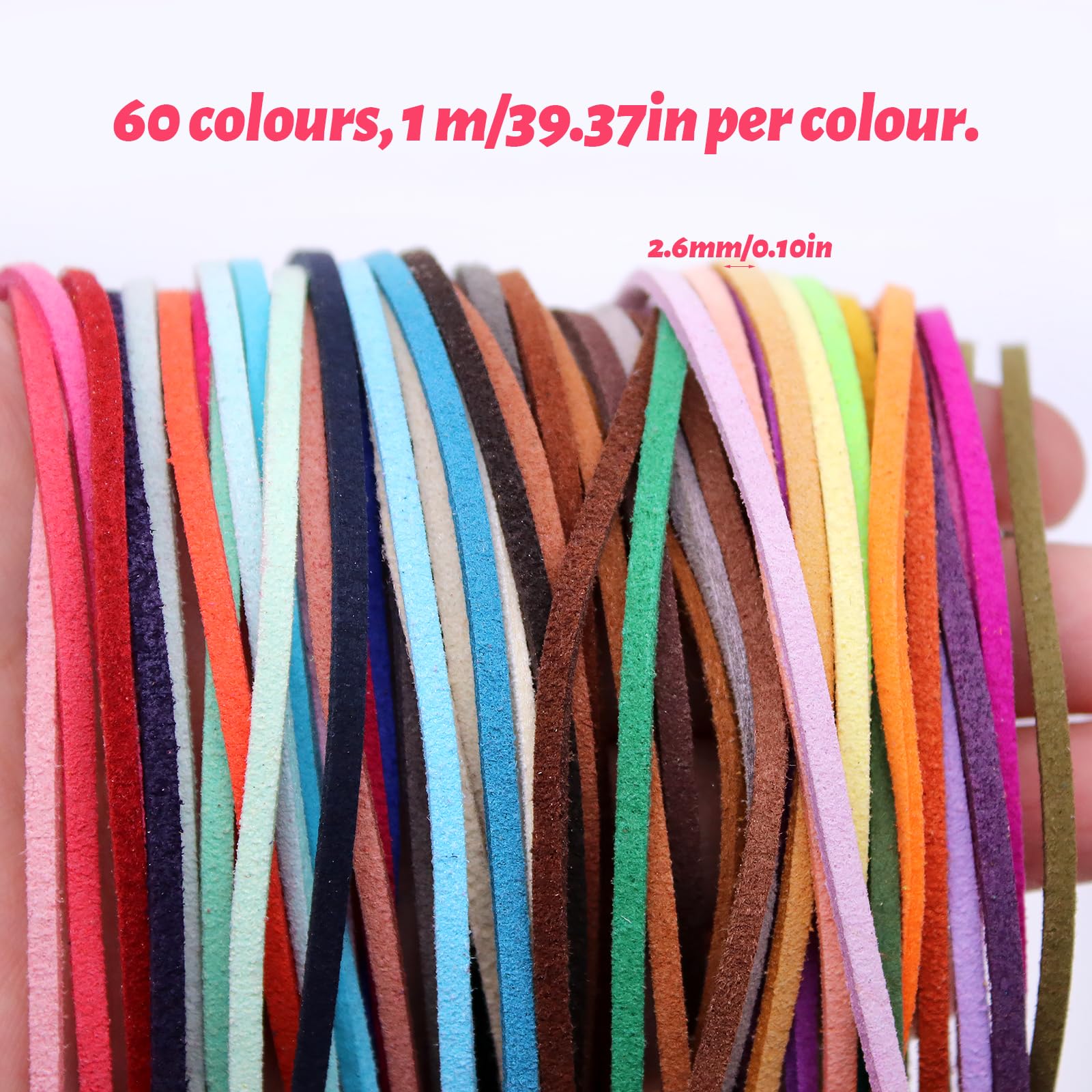 60 Stück Lederbänder Set - 1m X 2mm Bunte Lederschnüre Für Schmuck & Basteln