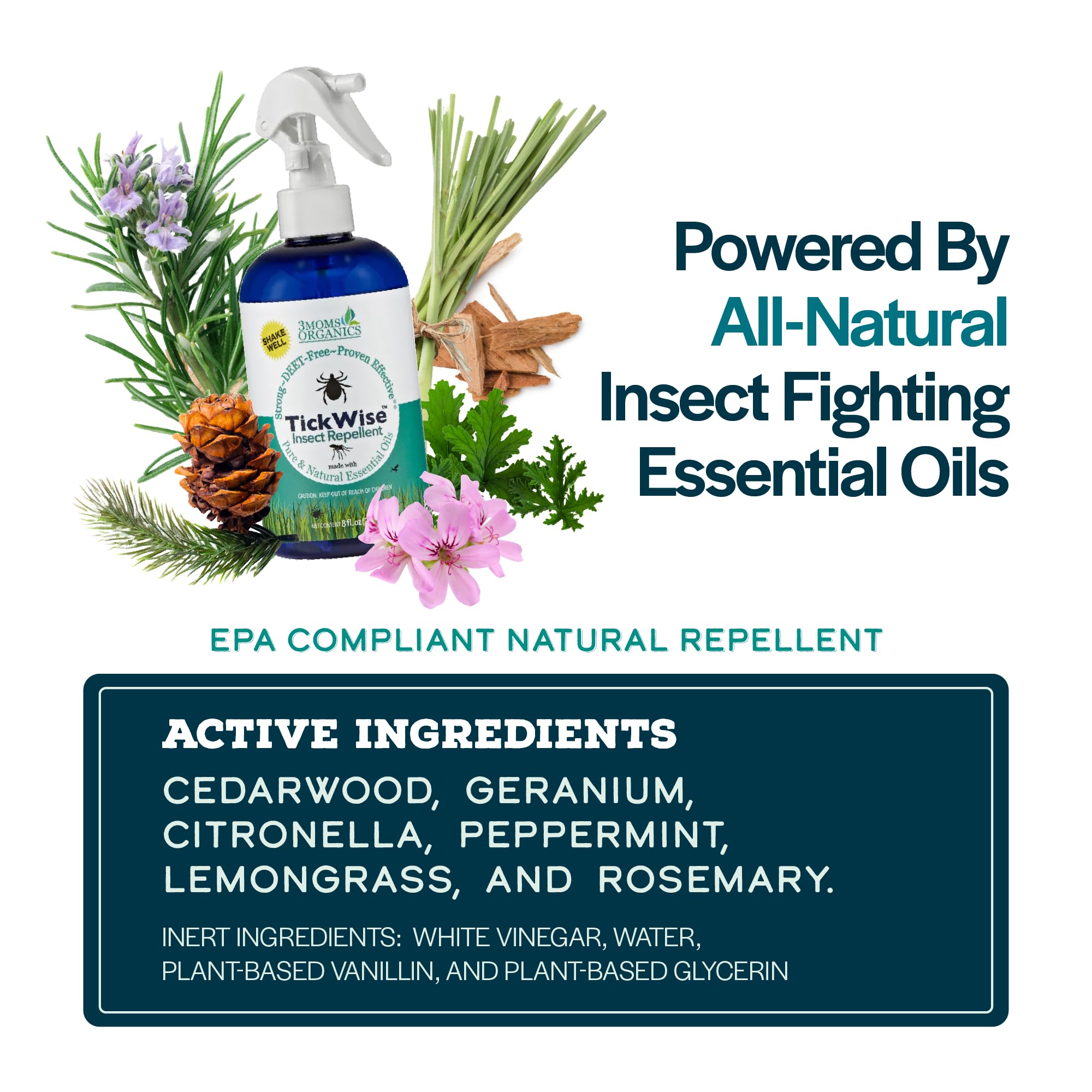 3 Moms Organics, TickWise 8oz Extra Strength Double Whammy 2-Pack - DEET- Free, Tick and Insect Repellent, Plant Based Essential Oils, All Natural Ingredients, Safe for Kids, Adults, Dogs & Horses - image 6