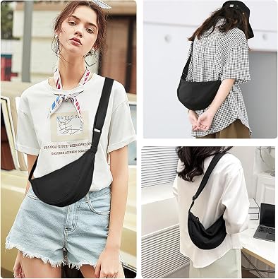 Crescent Bag for Women, Nylon Dumpling Bag Hobos Crossbody Bag Portable Crescent Bag Chest Bag Shoulder Bag with Adjustable Strap for Daily Use