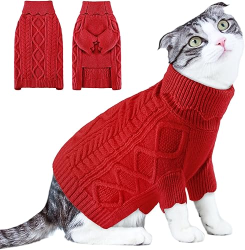 ALAGIRLS Suéter cálido de invierno para perros y niñas, ropa roja para perros pequeños, suéter feo de Navidad para gatos, abrigos de forro polar