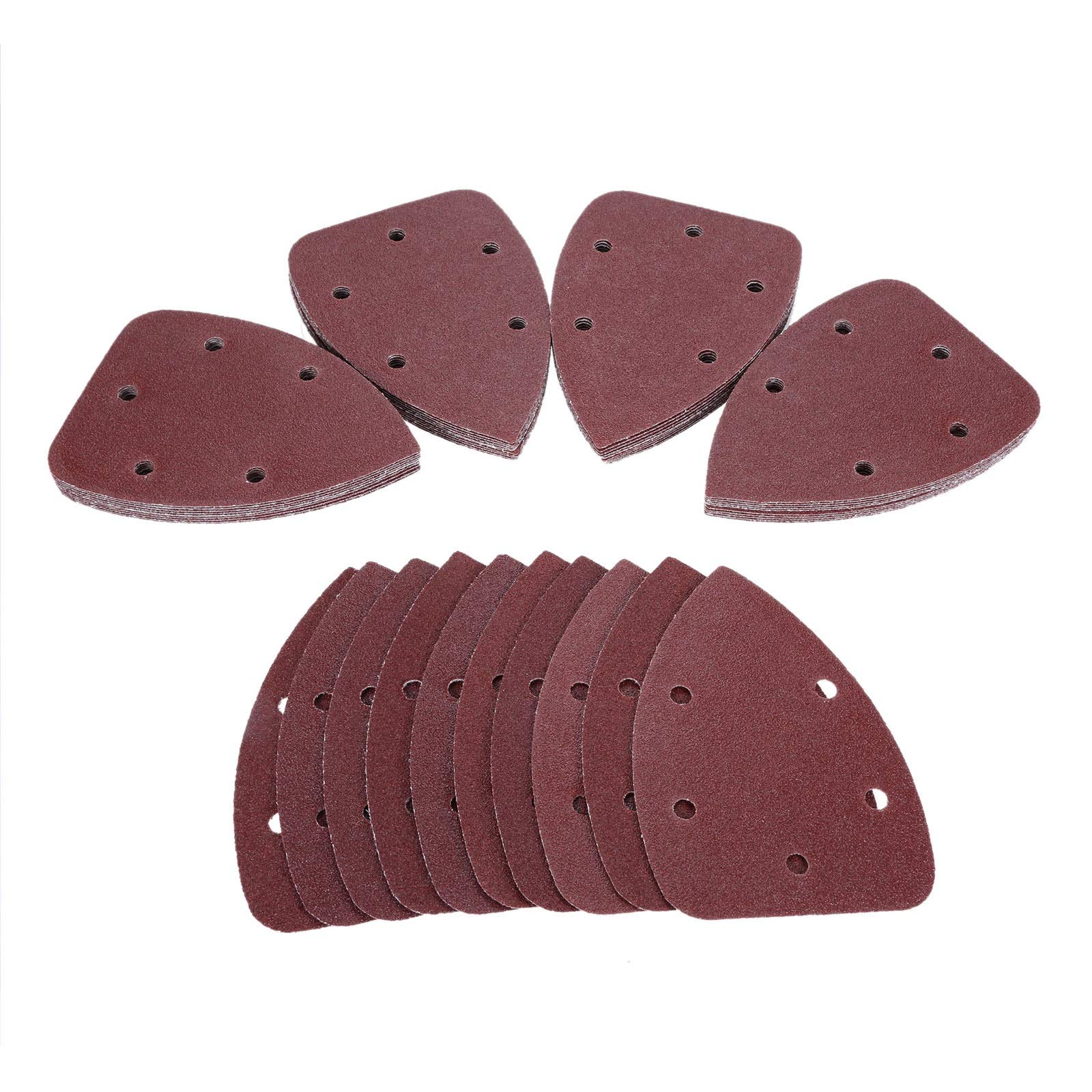 Papel de lija de pulido de metales de madera Hojas de lija 50PCS 140x90mm Triángulo de lija Gancho Loop 80 granos abrasivos Disco de lijado for madera pulido molino