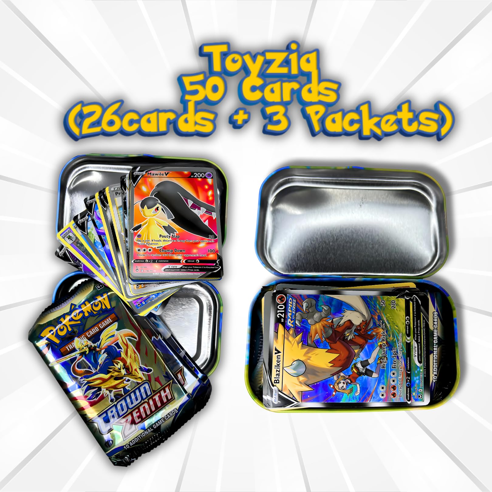 Toyzia Poke Booster Pack| 50 Rare V Series, VMAX, GX, Core Series Holo Cards in Collectible Box|Pokemon Trading Card|TCG|Random Box - Image 2 thumbnail