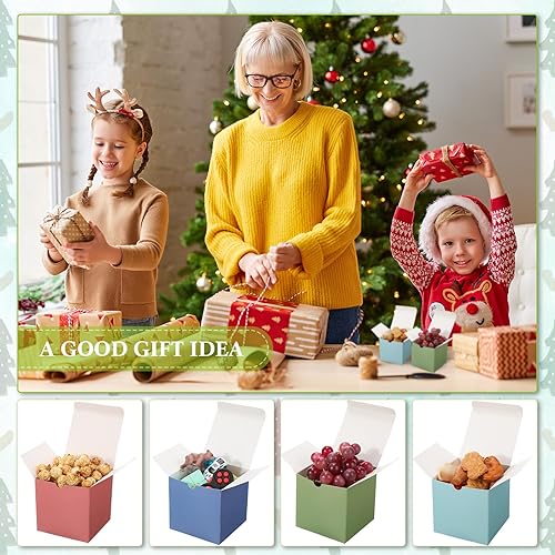 Miniatura 5 de Zhehao Paquete de 48 cajas de regalo coloridas pequeñas de cartón con tapas, cubos de papel kraft cuadrados a granel, ensamblar para hacer cupcakes,