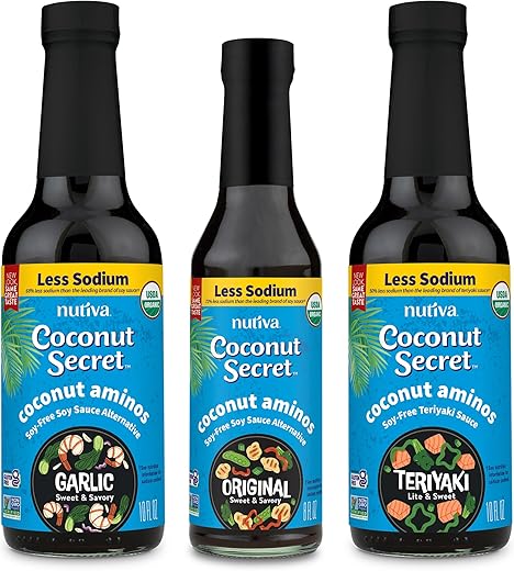 Coconut Secret Coconut Aminos Variety Pack - Coconut Aminos Original, Garlic Sauce & Teriyaki Sauce