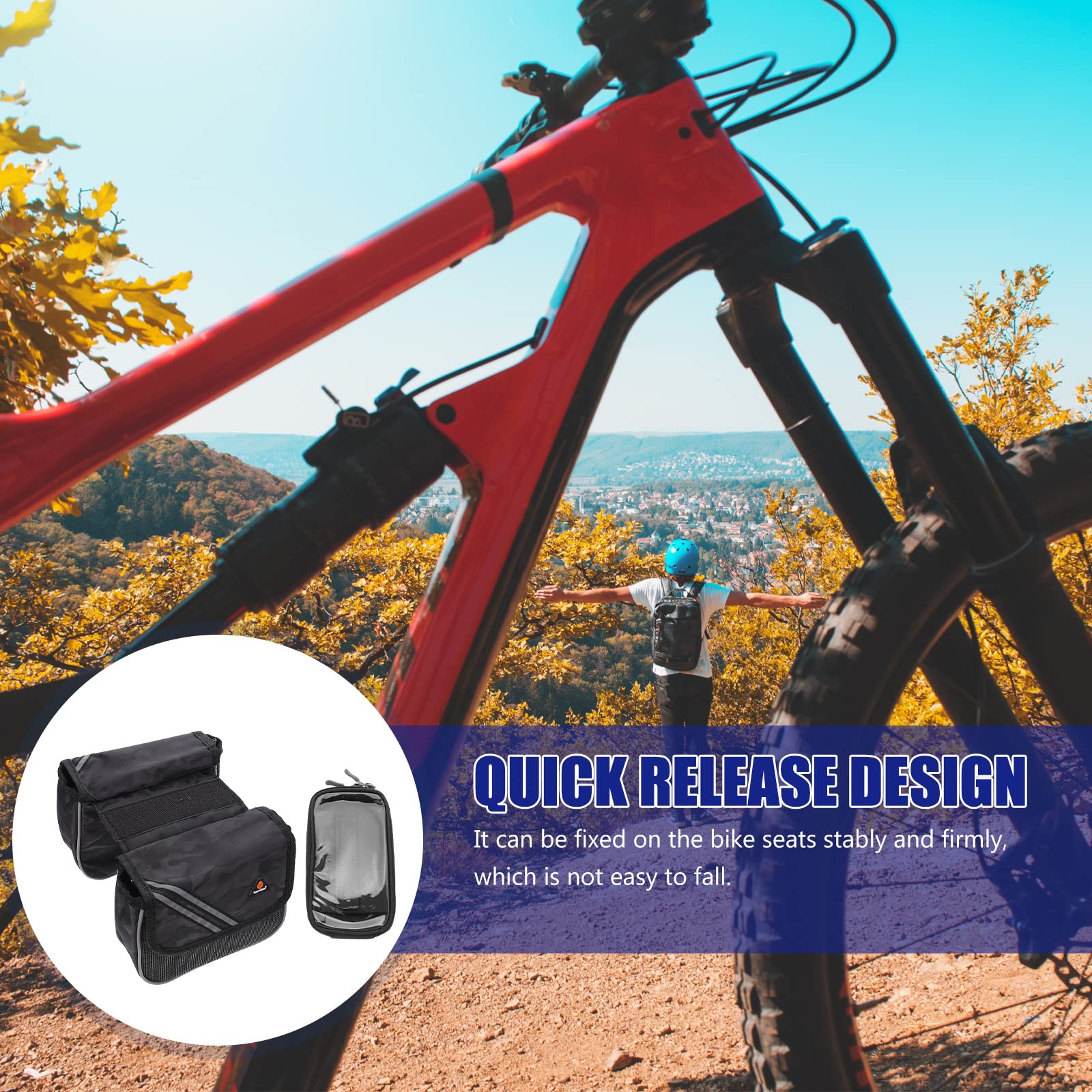 LOGOFUN Bike Top Tube Bag Reflective Mountain Cycling Pouch Large Capacity Waterproof Storage for Phone Tools Outdoor Accessories - Black