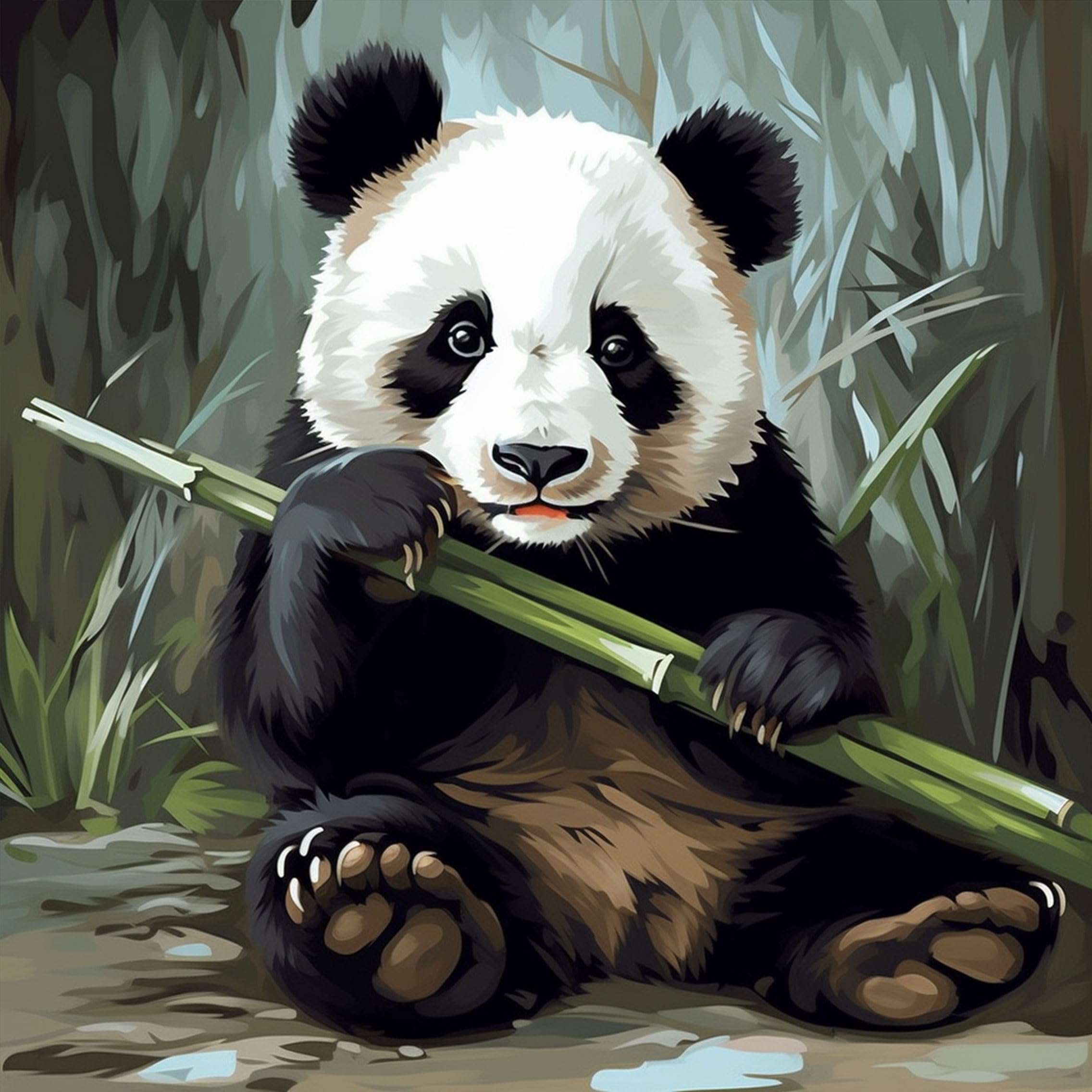 OfFsum Malen nach Zahlen Kits fr Erwachsene und Kinder, Farbe Tier Panda  isst Bambus, 8 lgemlde, digitale Zeichnung, Leinwand mit Pinseln, ...