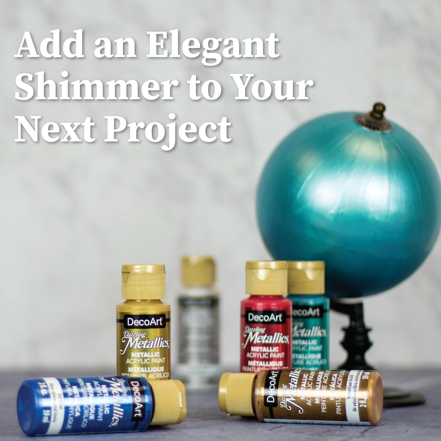 DecoArt Americana Dazzling Metallics Acrylic Paint Set – Popular Colors, 24 Bottles (2 fl oz) – Craft Metallic Paints for Canvas, Wood & DIY Projects