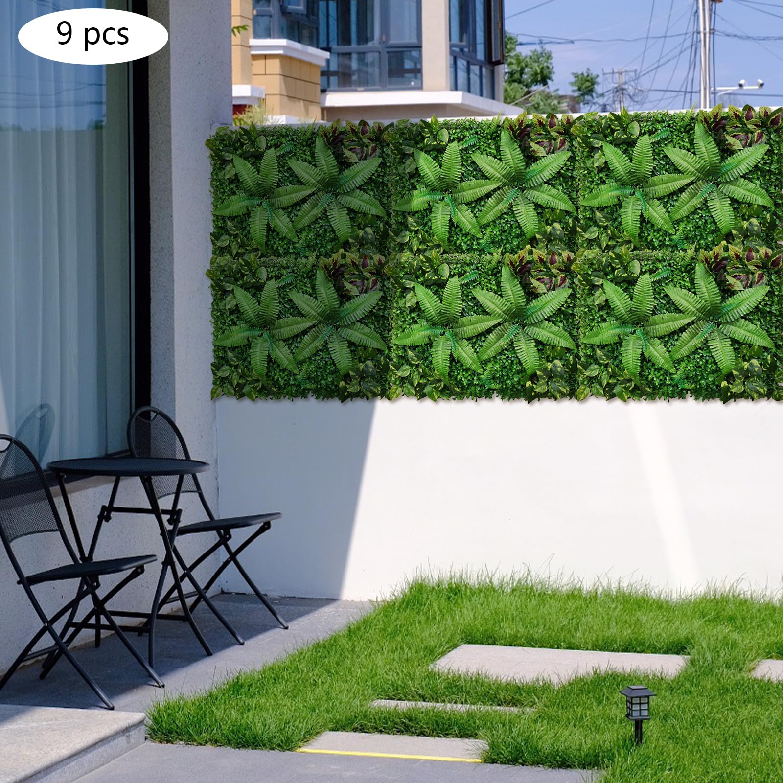 Immergrüne Kunstpflanzen Wand 9 STK Künstliche Gras Wand Matte 60x40 cm Kunstpflanzen Matte für Balkon Garten Zaun als Sichtschutz Deko Grün