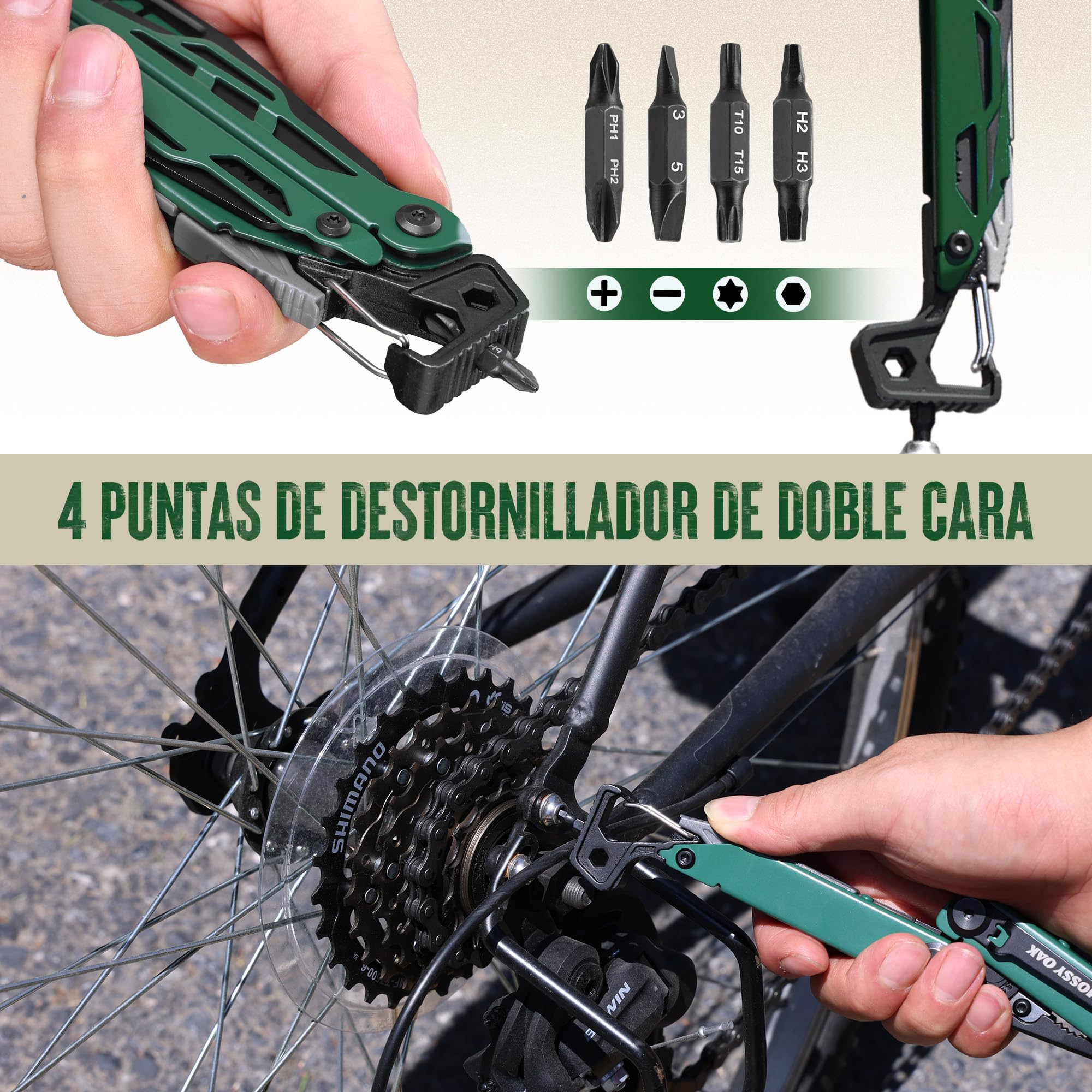 MOSSY OAK Pinza Multifunción de Acero Inoxidable 27 en 1, Herramienta Multifuncional Compacta y Resistente, Multitool de Bolsillo para Camping, Supervivencia, Bricolaje y Actividades al Aire Libre