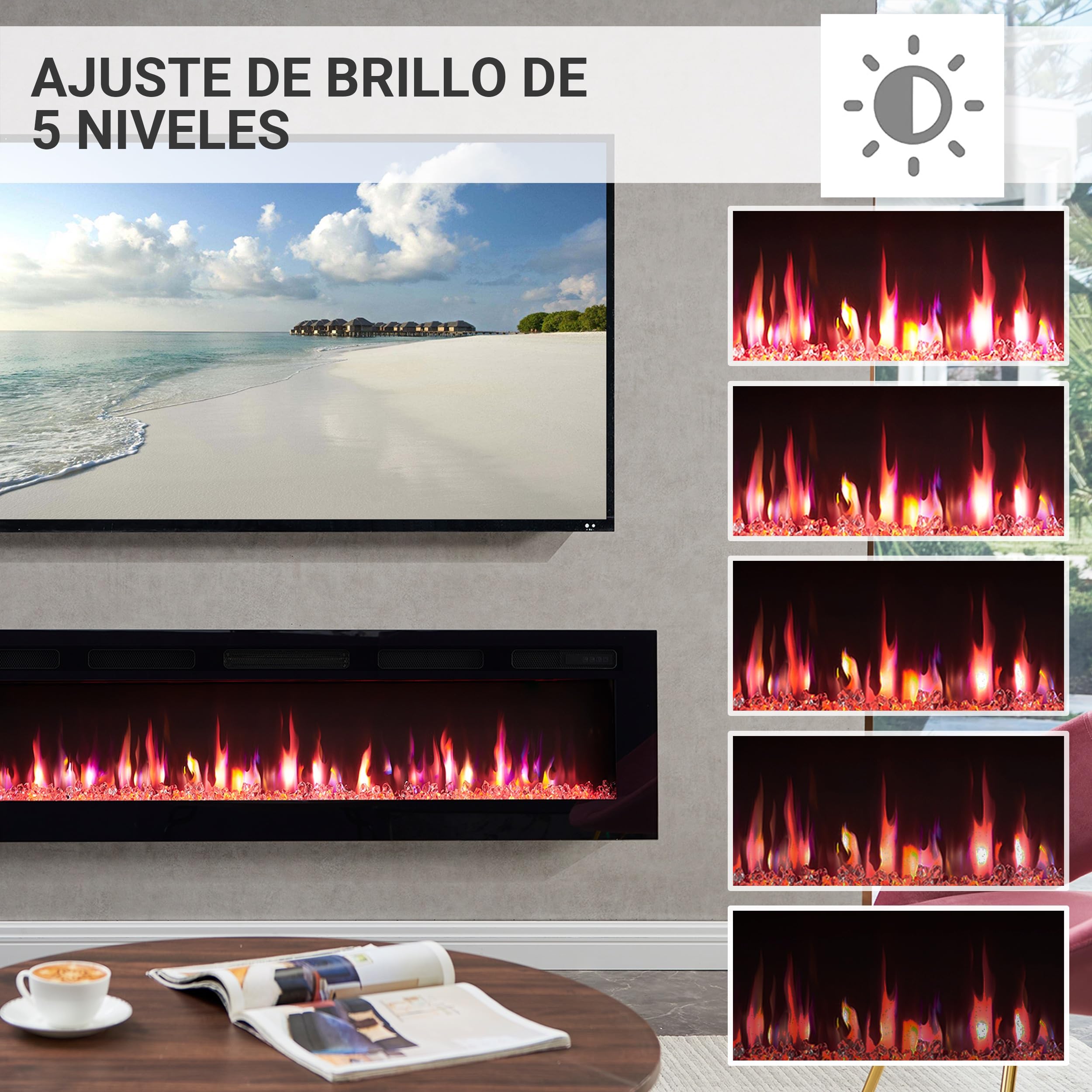 BALDERIA Leif 60 - Chimenea eléctrica empotrable, de Pared o de pie con LED