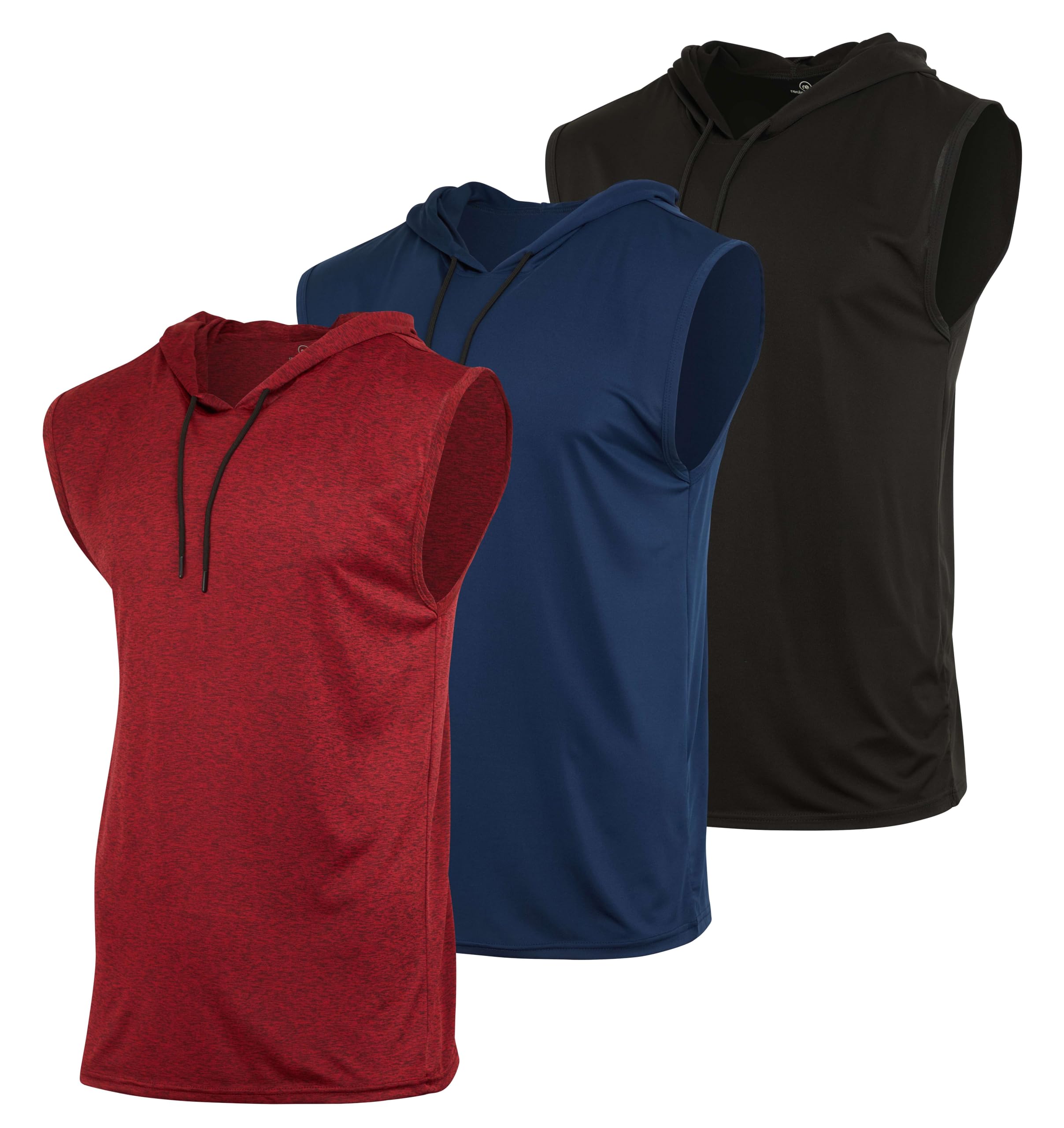 Real Essentials 3 Pack: Mens Dry-Fit Active Hooded Tank Top - Workout Sleeveless Hoodie Drawstring (Available in Big & Tall)
