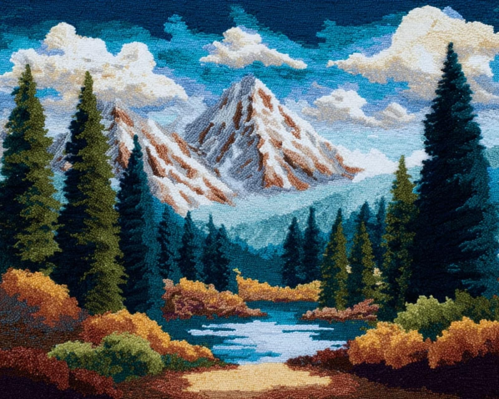 Wallphantom Latch Hook Rug Kits for Adults Beginners,Forest and Snow Mountain Landscape,DIY with Printed Canvas Crochet Yarn Handmade Embroidery Crafts Crochet for Home Decoration,90x120cm