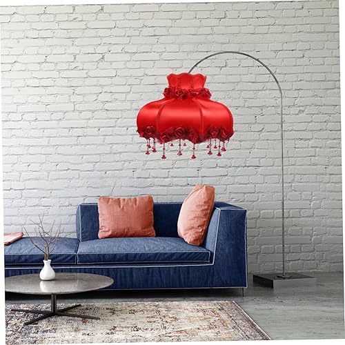 Miniatura 3 de OSALADI Pantalla de lámpara de estilo europeo festoneada cúpula con cuentas de borla de encaje, cubierta de lámpara de tela floral, pantallas de luz