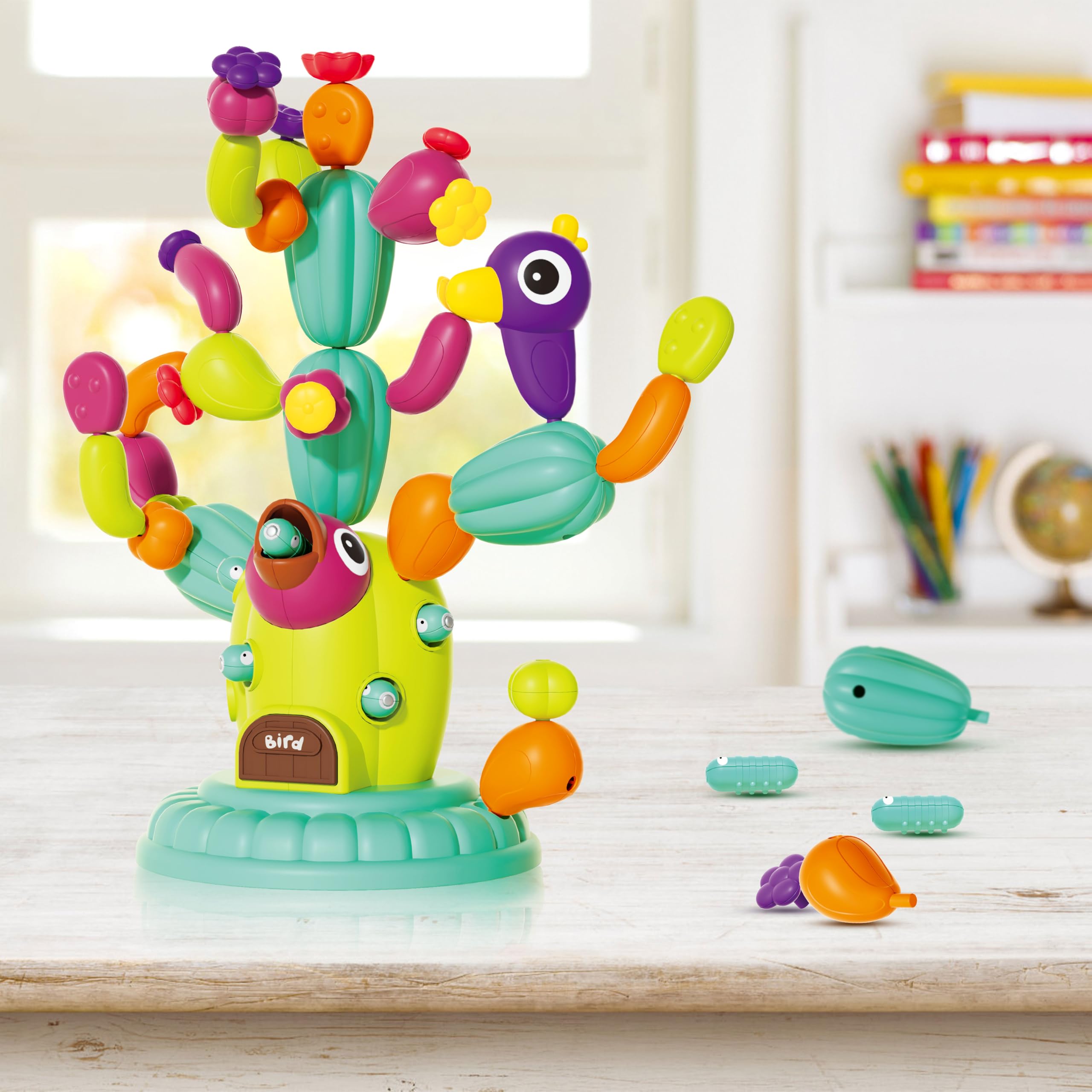 OLMURI Cactus Garden Toy for 3+ Age Girls and Boys, Flower Garden Building Toy with Magnetic Bird Feeding Game, Educational Preschool Birthday Gifts - Image 7