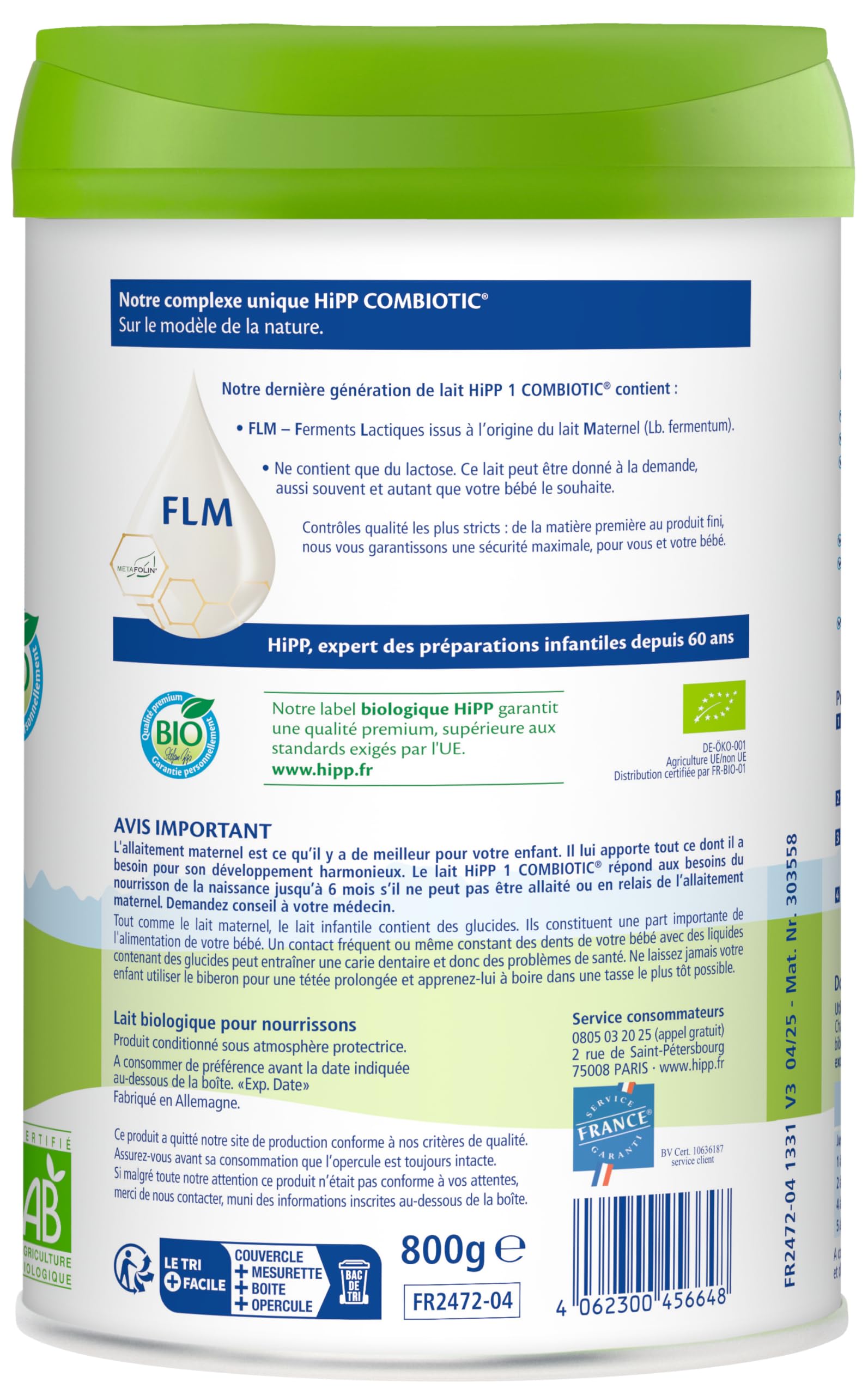HiPP - Combiotic FLM - Lait 1 Pour Nourrissons - Boîte - 800g - BIOLOGIQUE - 4
