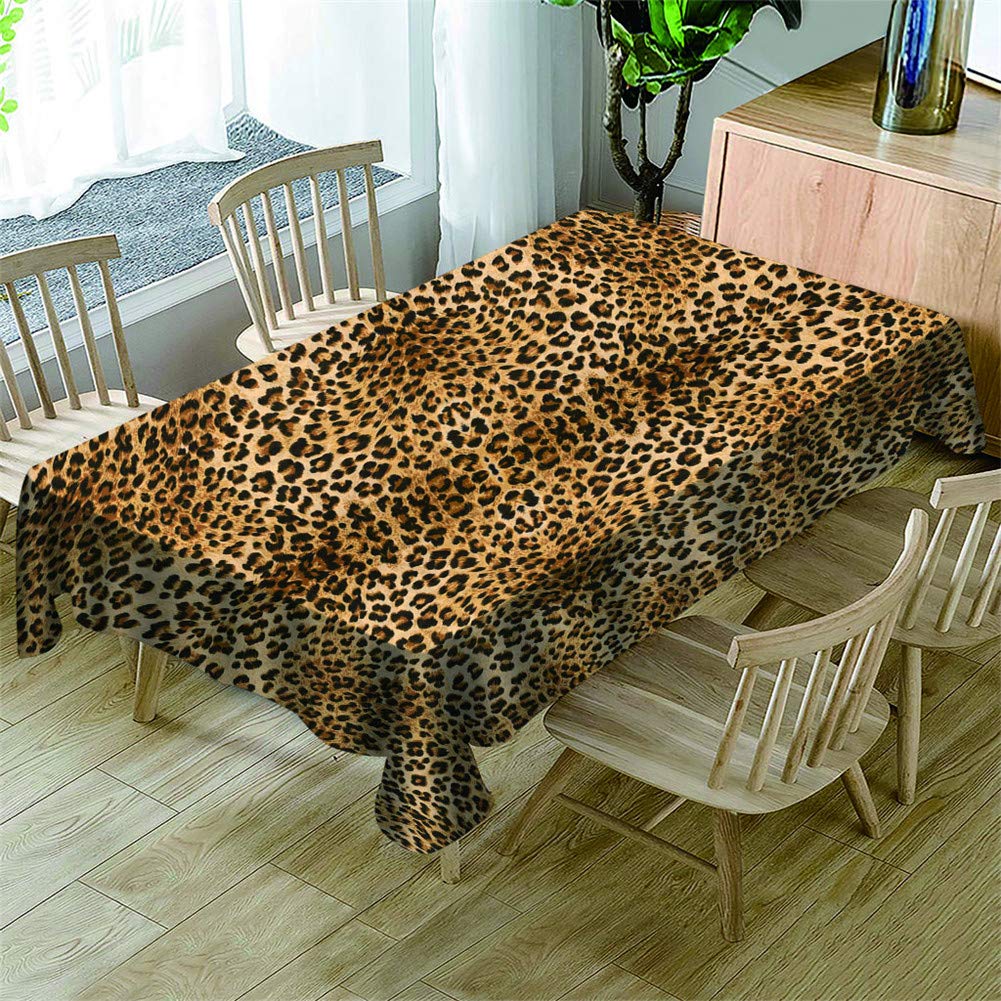 Surwin Leopard Print Tablecloths Rectangular Wipe Clean 3D Print Table Cloths Waterproof Stain Resistant Tablecloth - Table Cover For Kitchen Garden Christmas Party Decorations (,140X180cm)