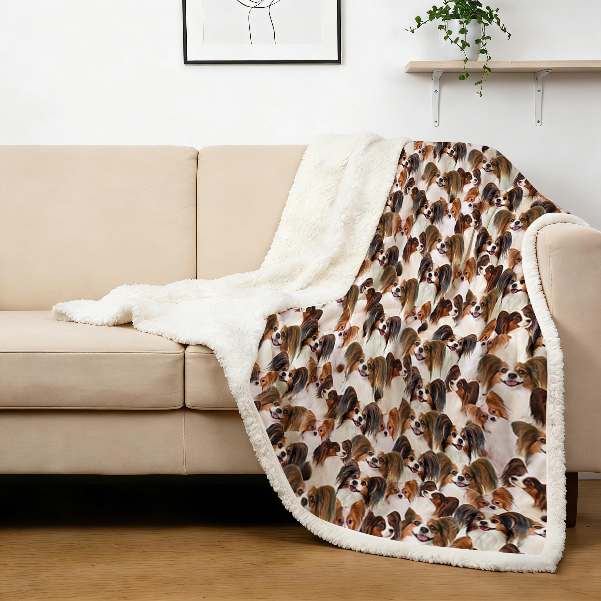 BlessLiving Cute Papillon Dog Fleece Throw Blanket Shepherd Dog Bed Blanket Plush Soft Blanket for Bed and Couch (Throw, 50 x 60 Inches)