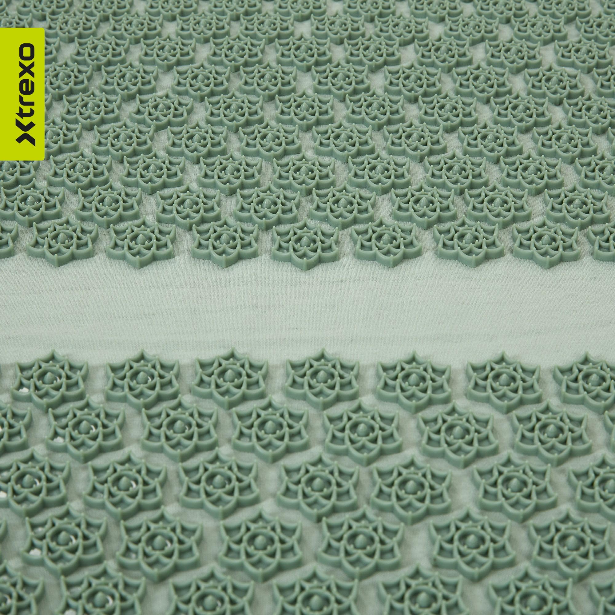 TREXO Grand tapis d'acupression avec coussin vert 110 x 44 x 2 cm avec coussin 38 x 15 cm avec housse en coton et éponge 18D - Pics en PVC résistants à l'abrasion - Soulage les tensions musculaires