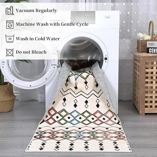 Miniatura 4 de FairOnly Alfombras de área lavables de 8 x 10 pies, bohemias, marroquíes, alfombras grandes para sala de estar, alfombras abstractas para