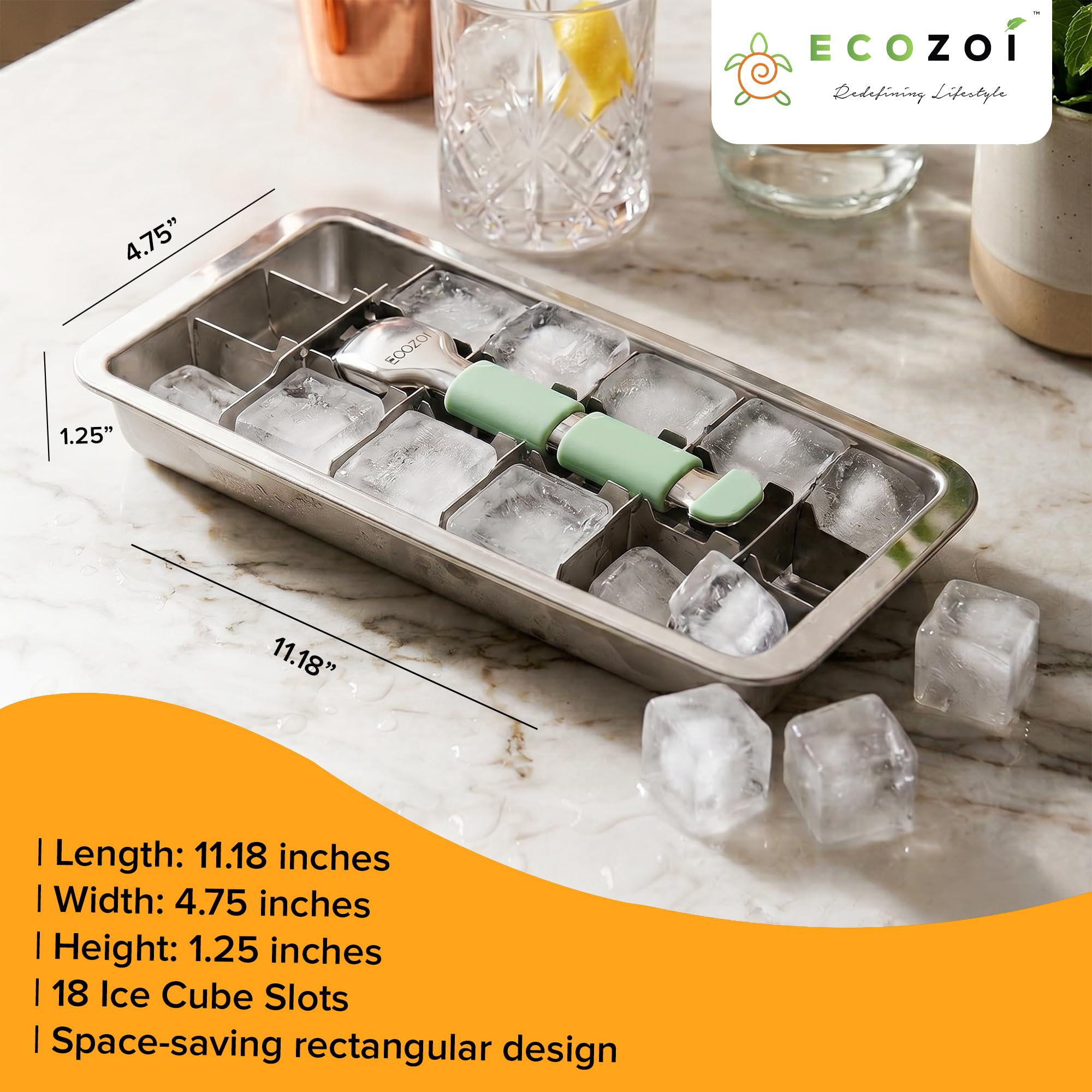 Amazon.com: ecozoi Stainless Steel Metal Ice Cube Tray with Easy