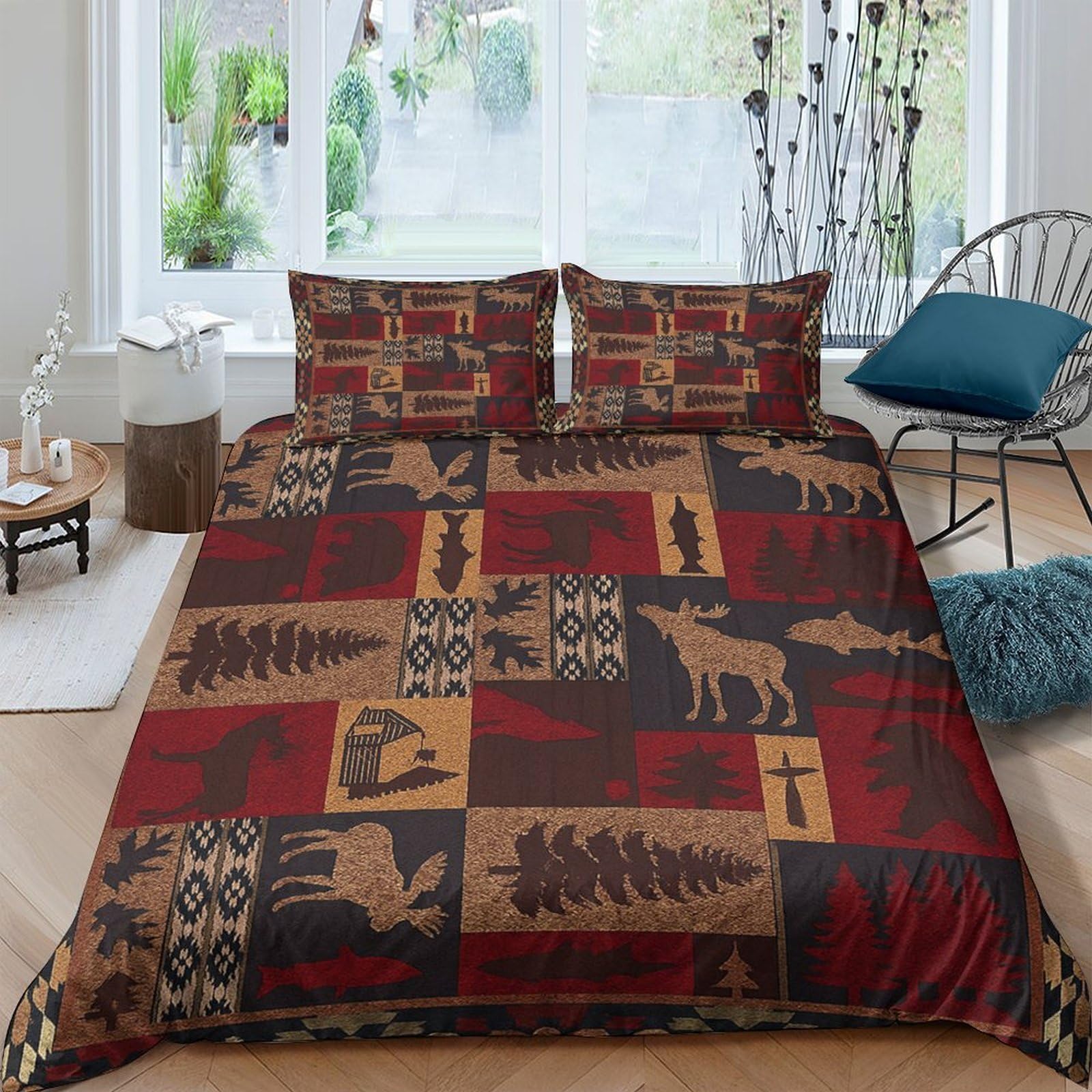 Ctjqhvkz Style-7 3D Printed Forest Elk Fitted Sheet Microfiber Soft Breathable Rustic Plaid Bed Cover For Bedroom Guest Room Decor Single（135X200cm）