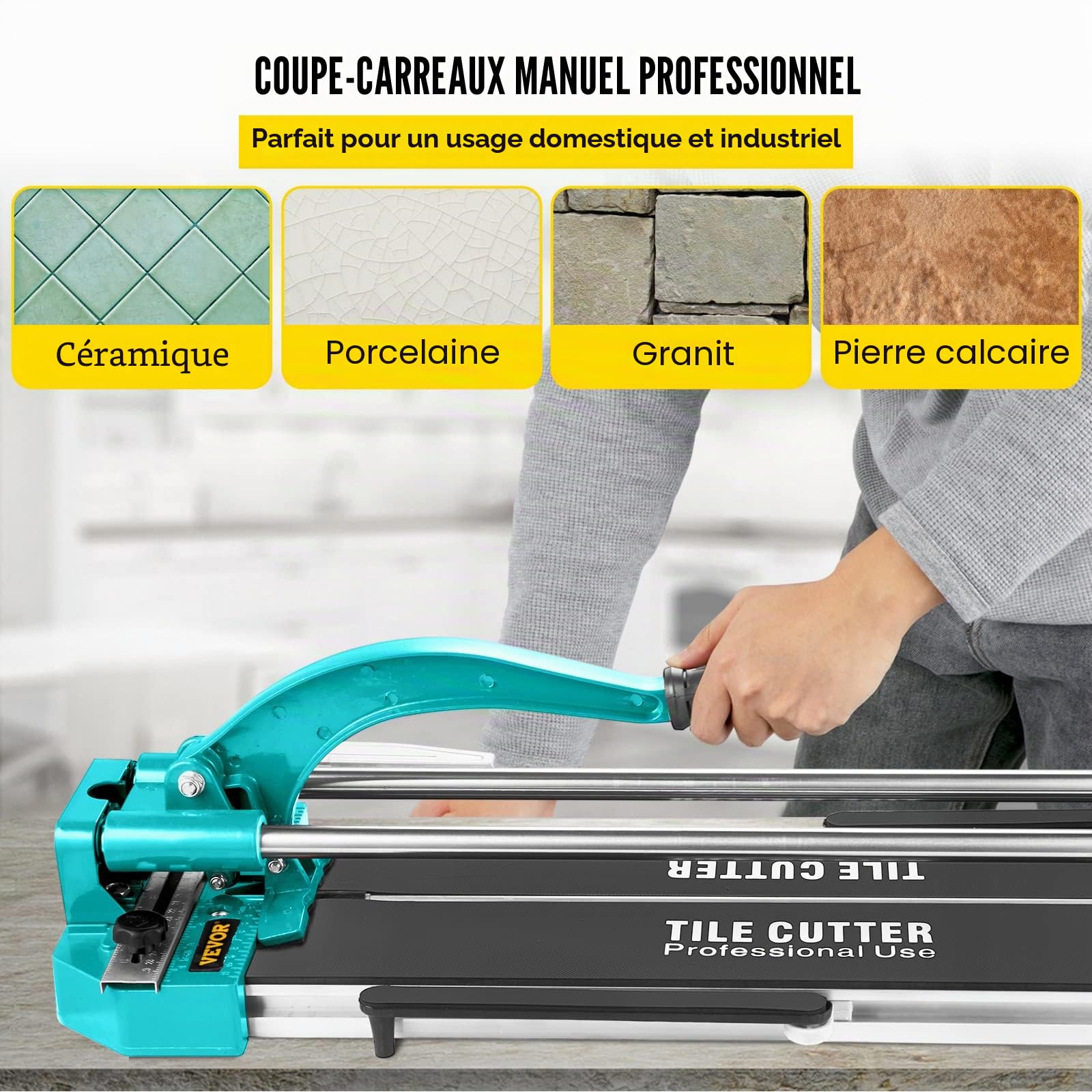 Mophorn Coupe-Carrelage 800mm, Coupe-carreaux Manuel avec Double Rails et Supports, Outil Manuel pour Couper les Carreaux avec Positionnement Laser Précise, Echelle Réglable, Coupe Biseautée