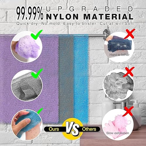 Miniatura 2 de Red exfoliante africana de 3 piezas, red africana, esponja de baño de red larga, exfoliante para el cuerpo de la ducha, depurador de espalda suave,
