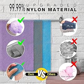 UJFQBH 3 Pieces African exfoliating net African Net Long Net Bath Sponge Exfoliating Shower Body Scrubber Back Scrubber Skin Smoother,Great for Daily Use (Purple Gray Blue)
